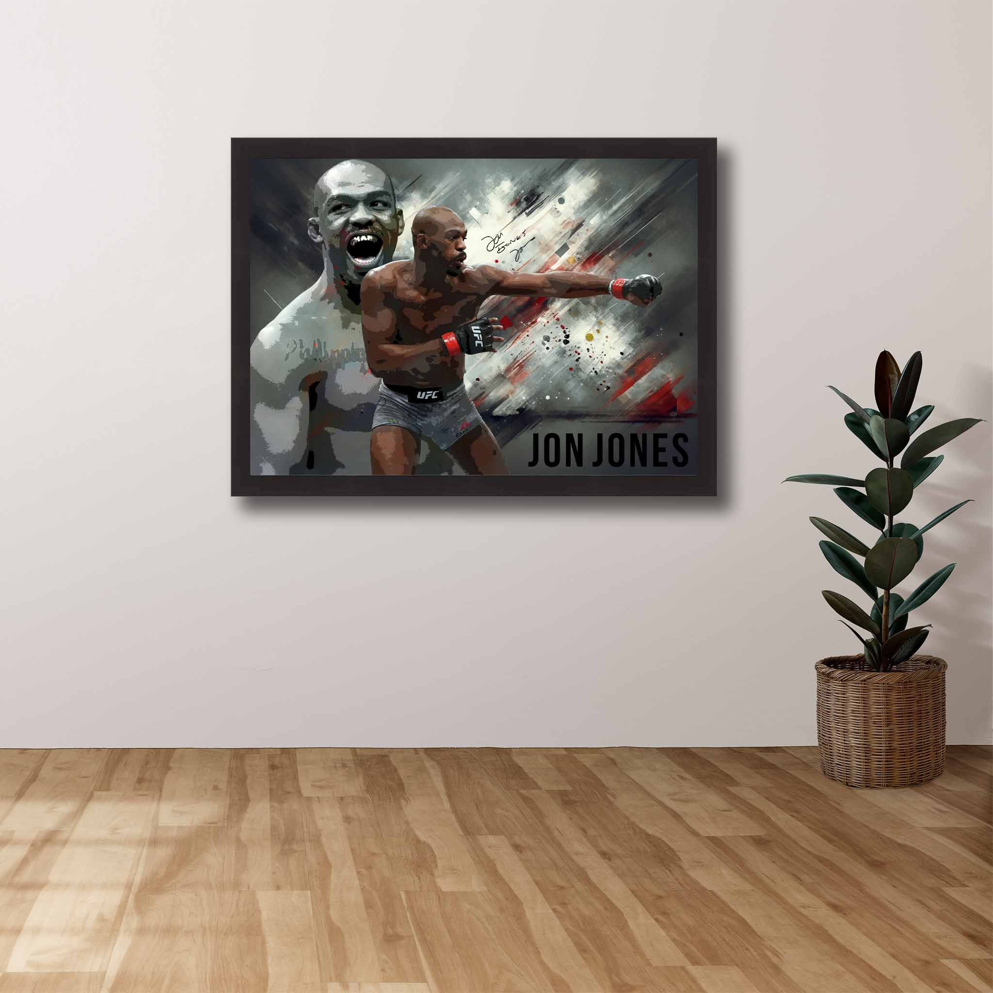 UFC Die-hard Supporters House, featuring a framed print of Jon Johns showcased on the wall.