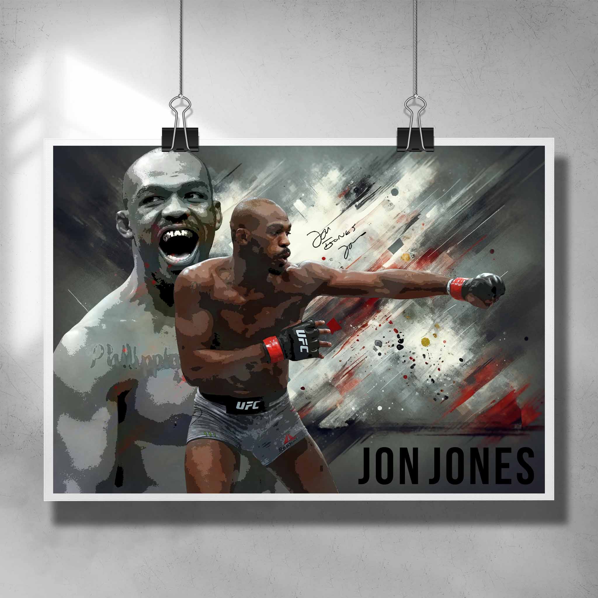 Unique UFC poster by Sports Cave featuring MMA fighter Jon Jones.