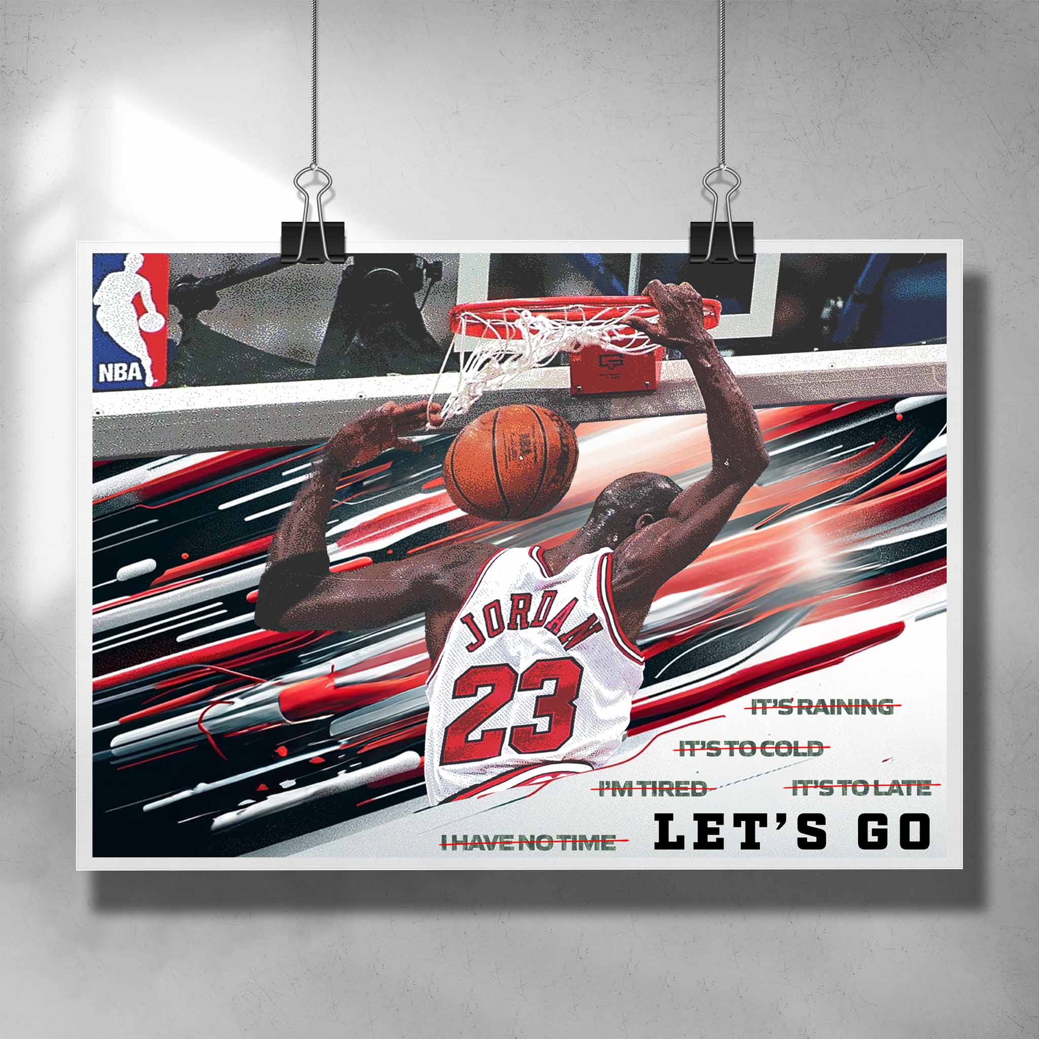 Unique NBA poster by Sports Cave, featuring Michael Jordan: Lets Go, motivational quote.