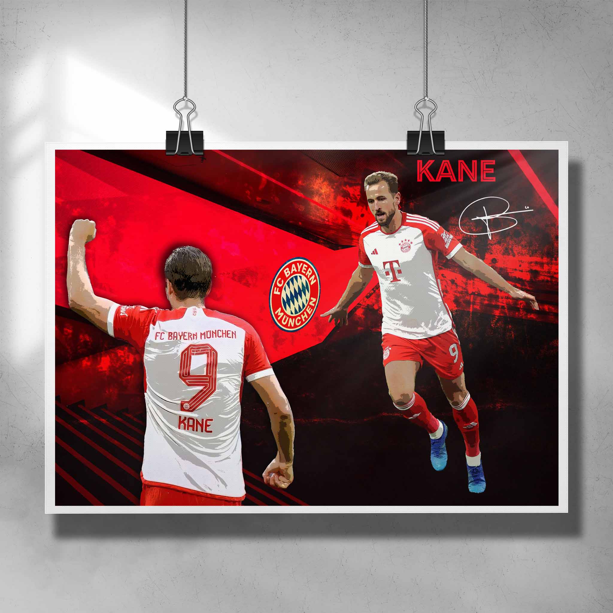 Unique soccer poster by Sports Cave, featuring Harry Kane from Bayern Munich.