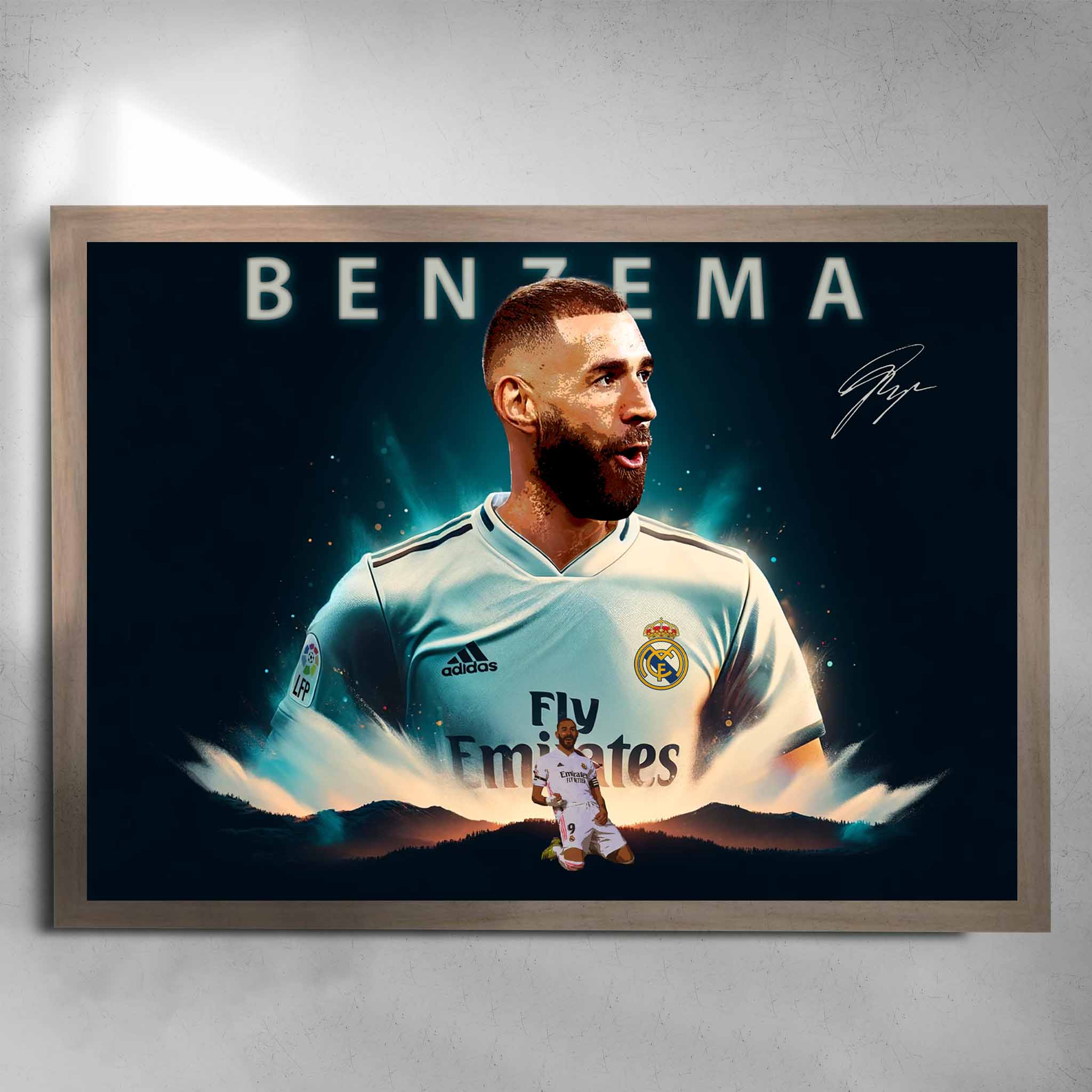 Oak Framed Karim Benzema Real Madrid Poster Art by Sports Cave.