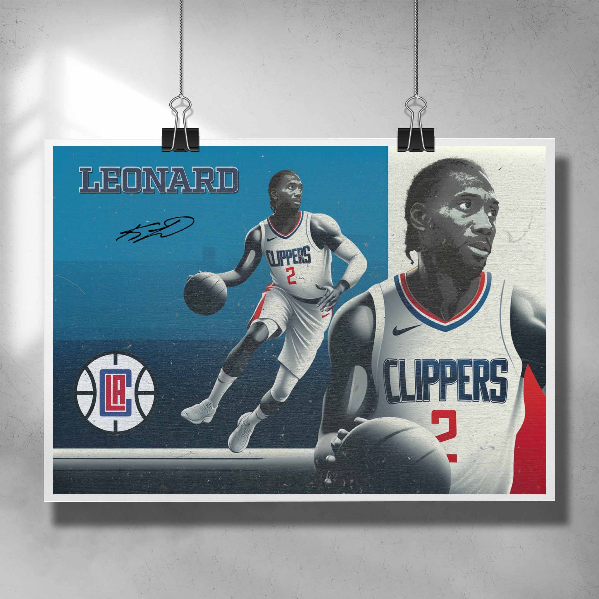 Unique NBA poster by Sports Cave, featuring Kawhi Leonard from the LA Clippers.