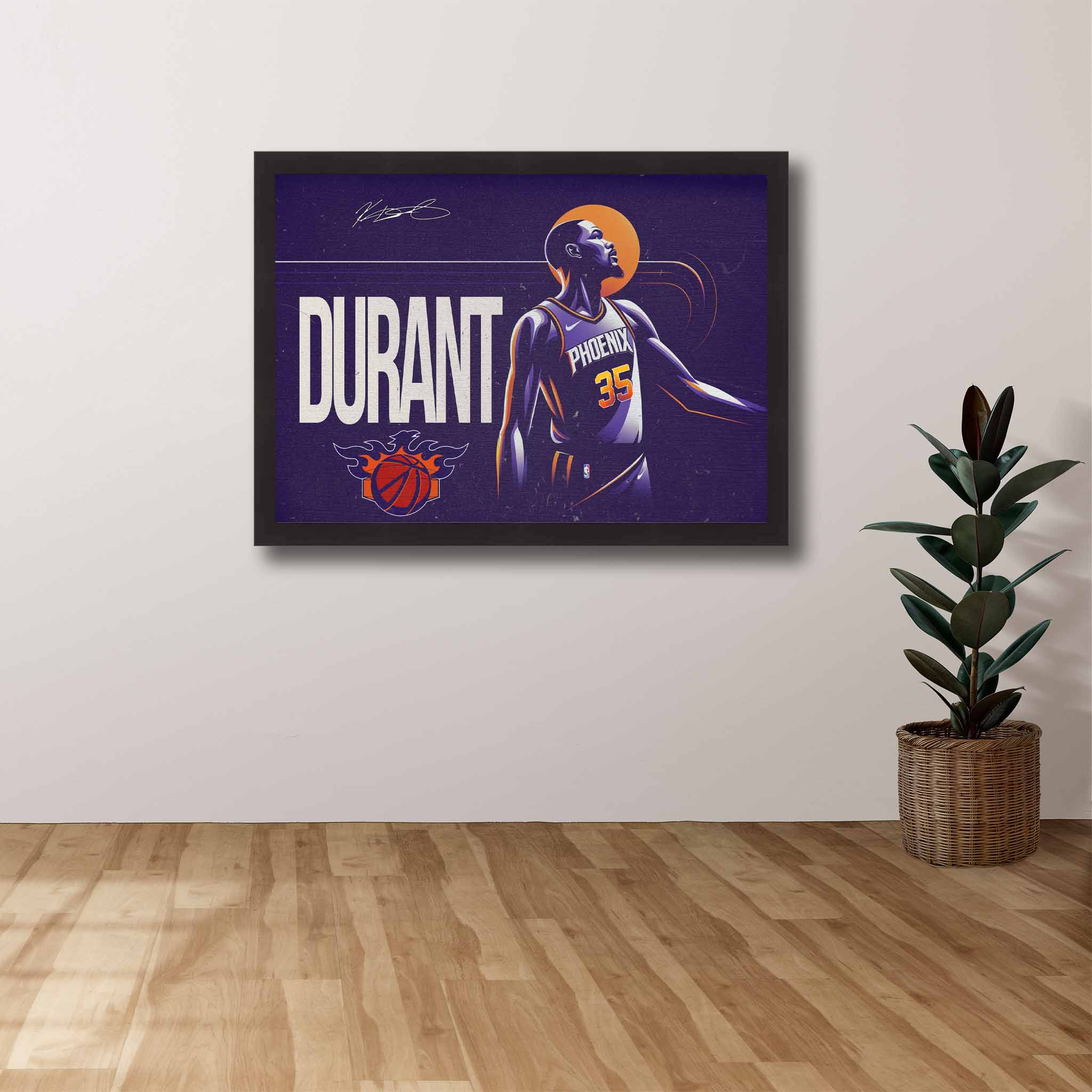 Devoted Pheonix Suns fan's tribute: Kevin Durant framed art proudly displayed on the wall.