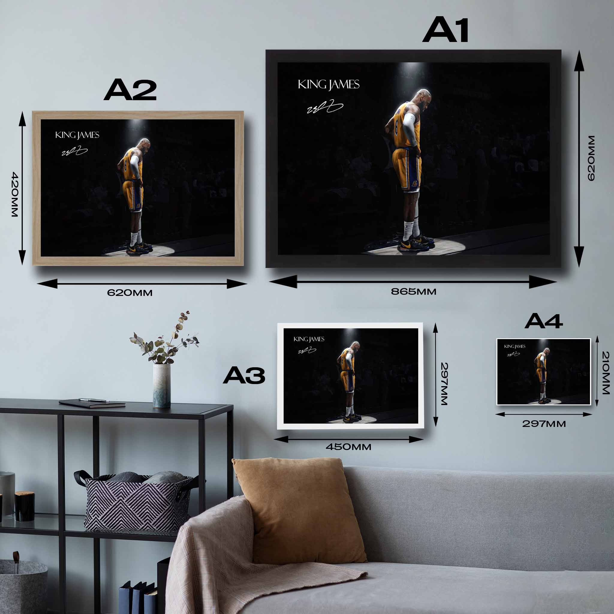 King James Tribute Art Poster Sizing Chart.