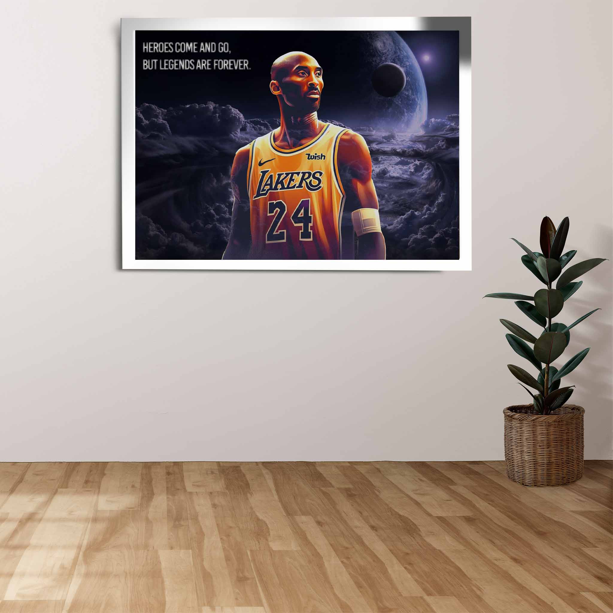 LA Lakers Die-hard Supporters House, featuring a framed print of Kobe showcased on the wall.