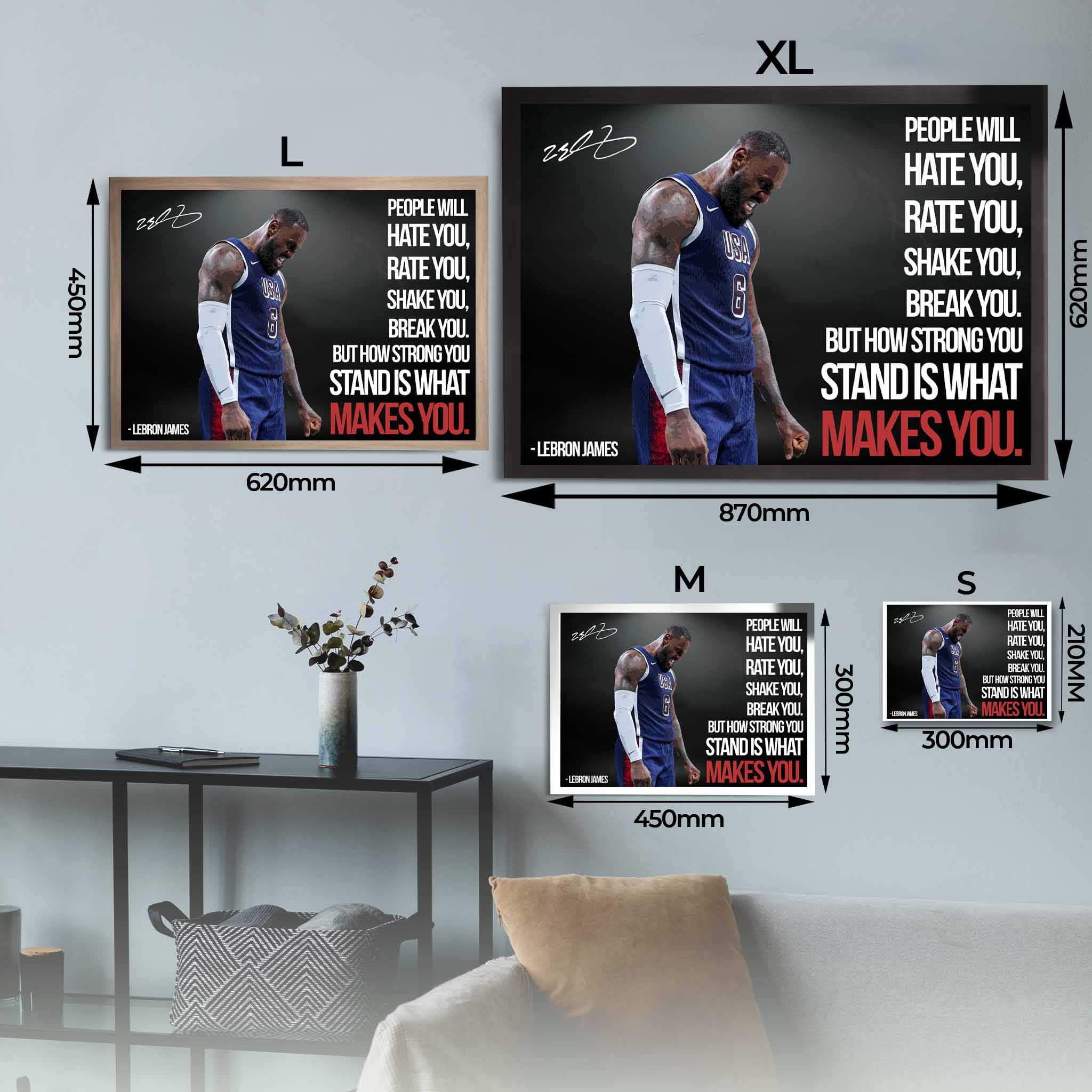 LeBron James Motivational Quote Framed Art Sizing Guide.