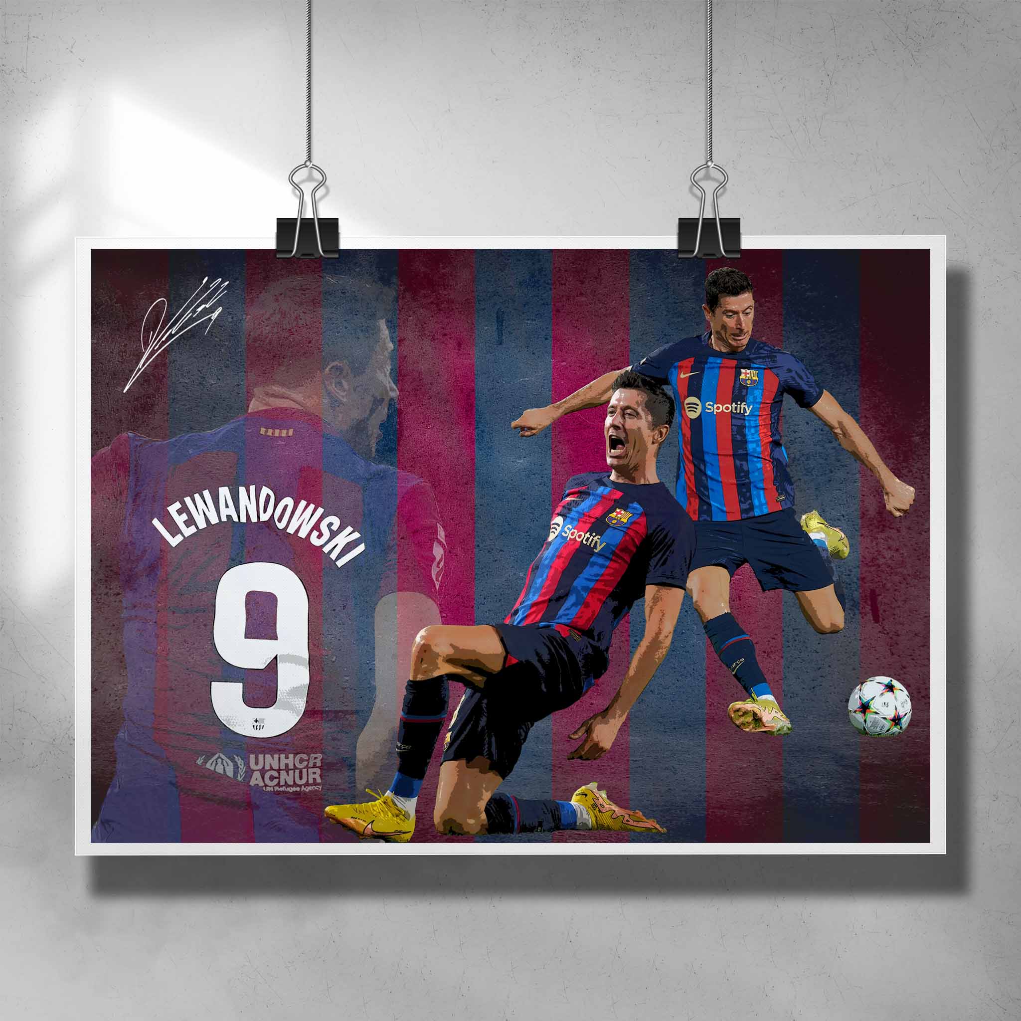 Unique soccer poster by Sports Cave, featuring Robert Lewandowski from Barcelona Football Club.