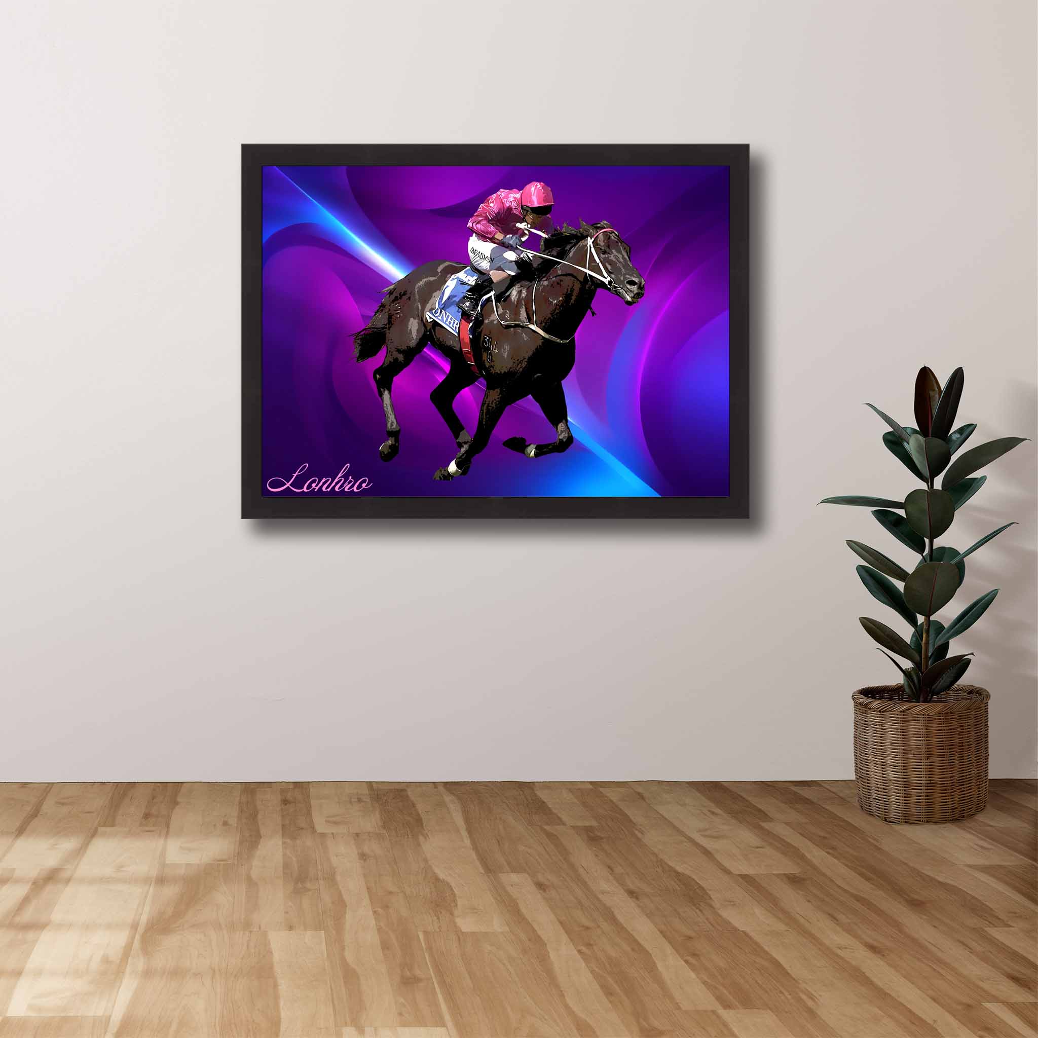 Devoted horse racing fan's tribute: Lonhro framed art proudly displayed on the wall.