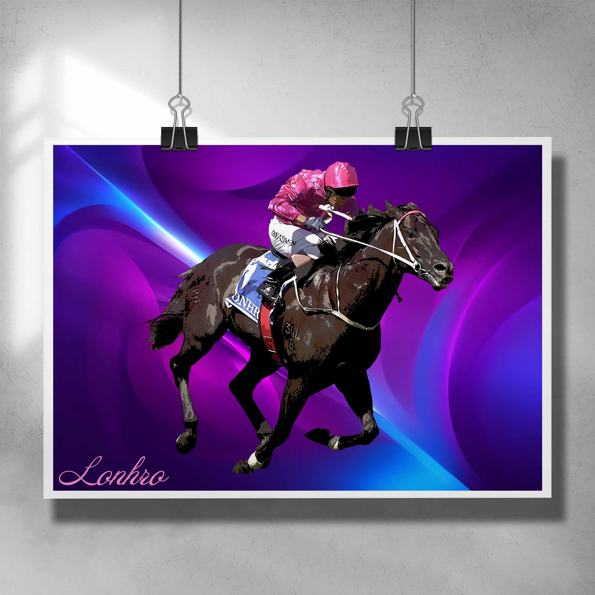 Unique horse racing poster by Sports Cave, featuring the legendary racehorse Lonhro.