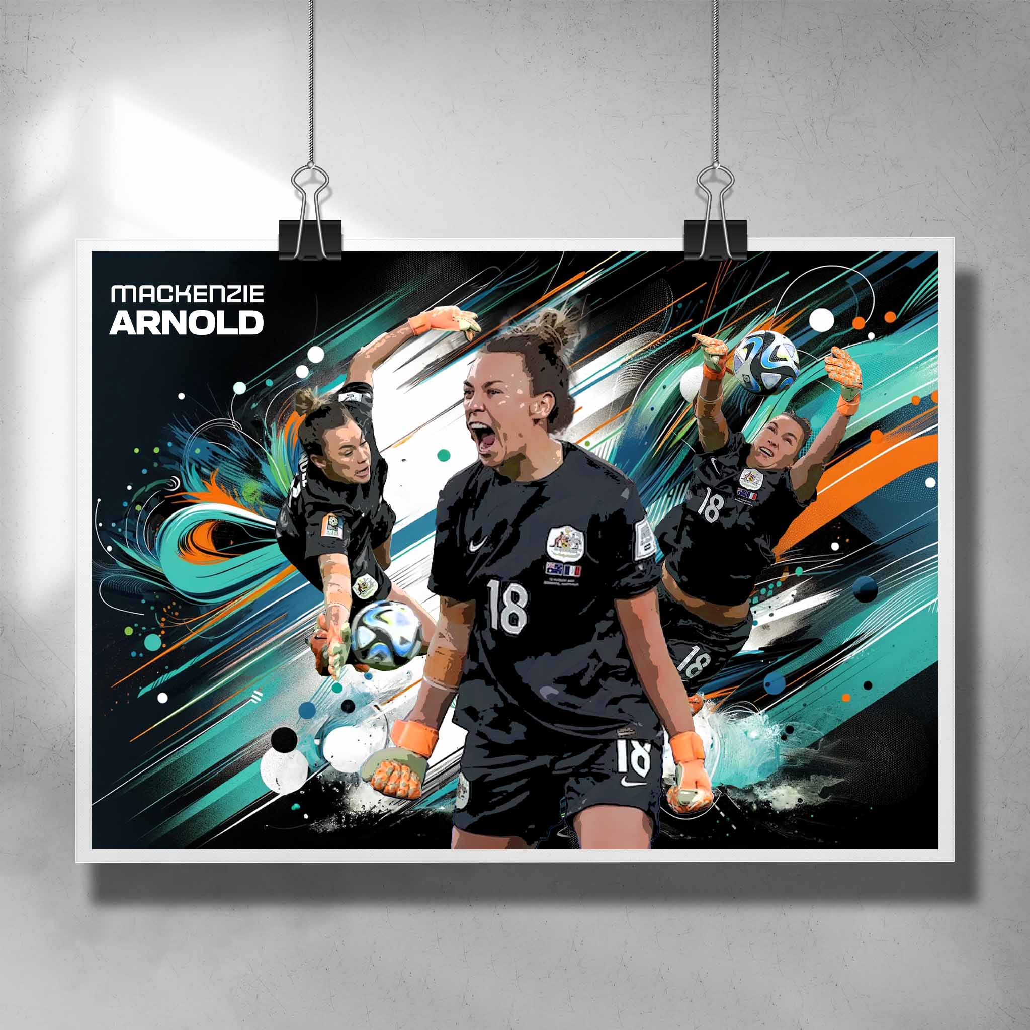 Unique soccer poster by Sports Cave featuring Mackenzie Arnold the goalkeeper from the Australian Matilda's.