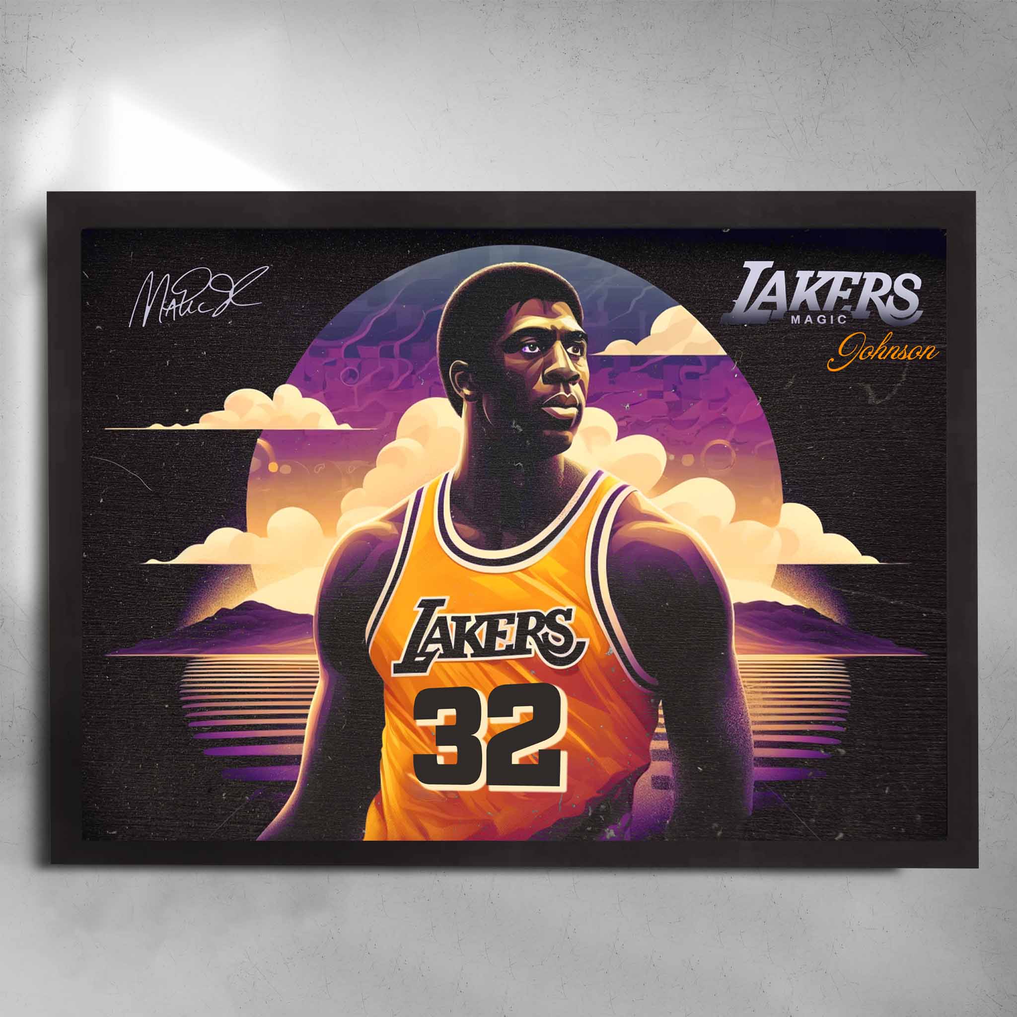 Magic Johnson Lakers Art Poster with Black Frame by Sports Cave.