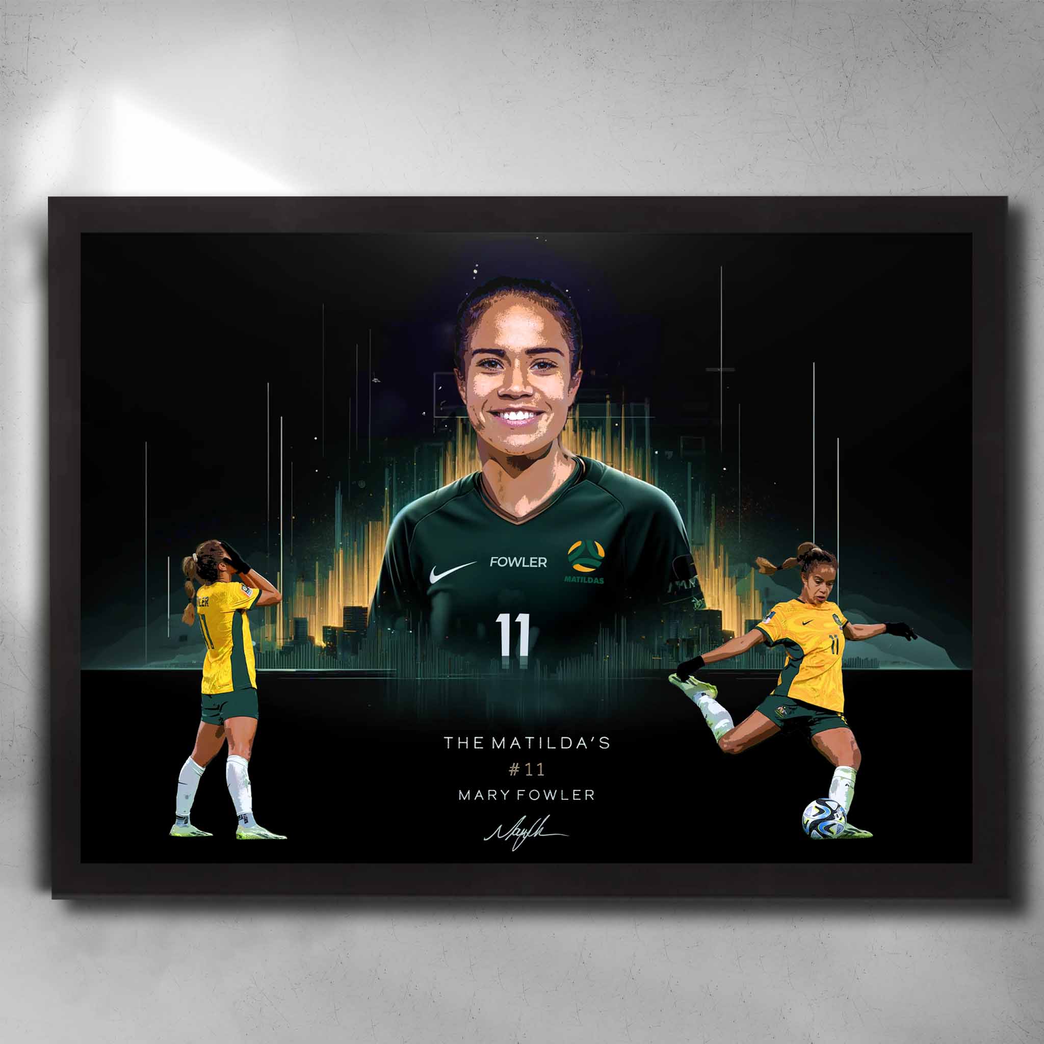 Black framed Mary Fowler Poster, Playing for Australian Matilda's by Sports Cave.