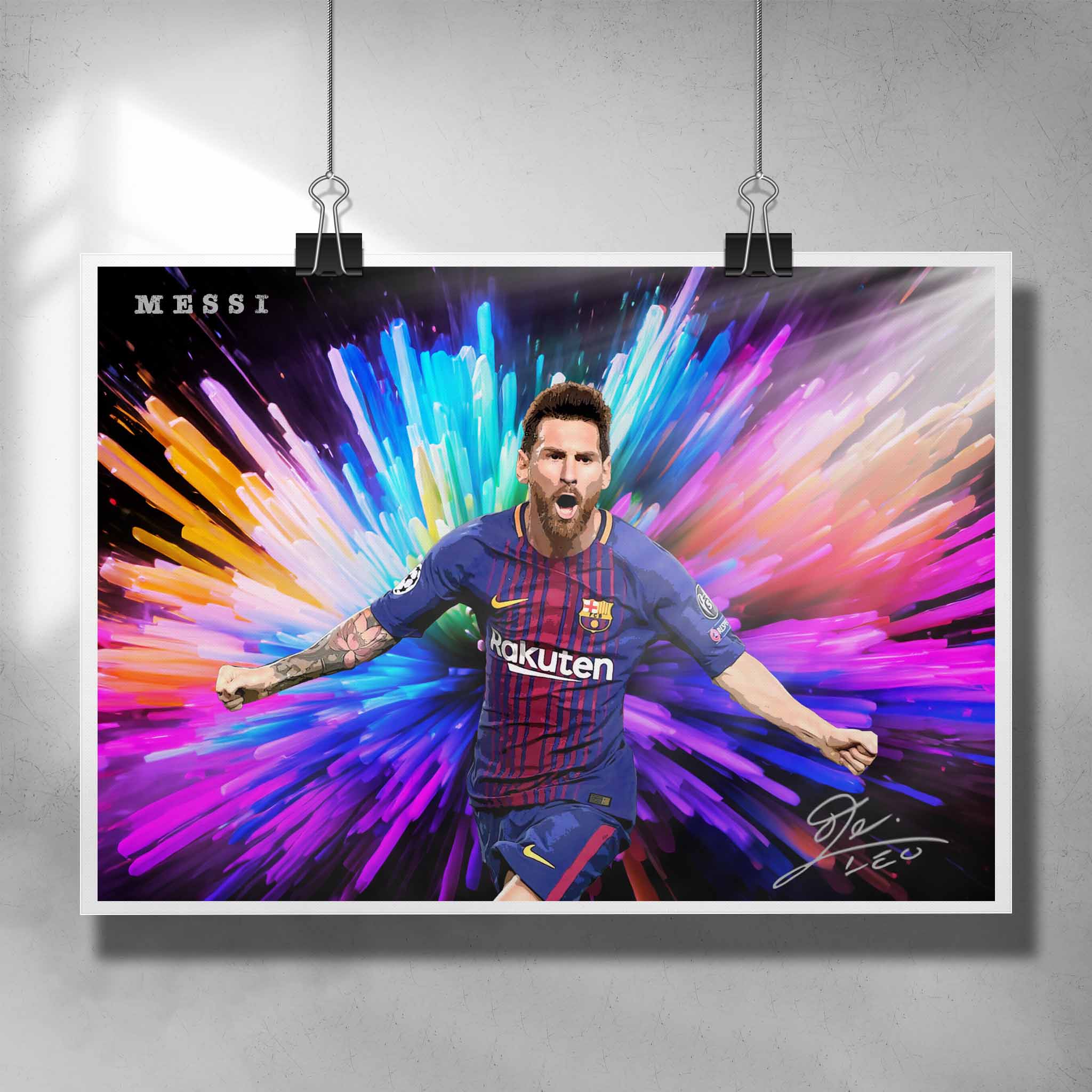 Unique soccer poster by Sports Cave, featuring the legend from Barcelona Lionel Messi.