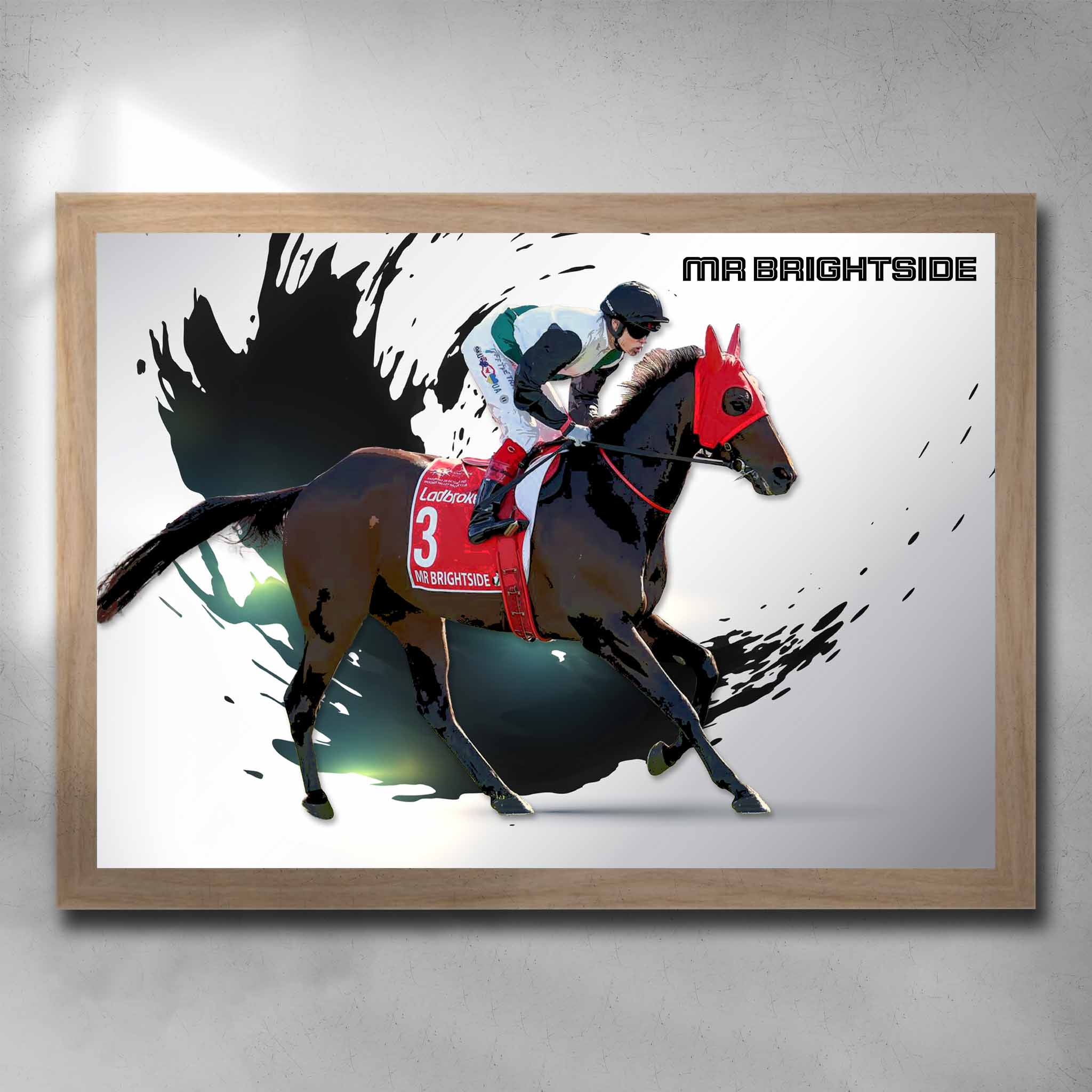 Oak framed Horseracing Art by Sports Cave featuring Mr Brightside from the Ben & JD Hayes stable.