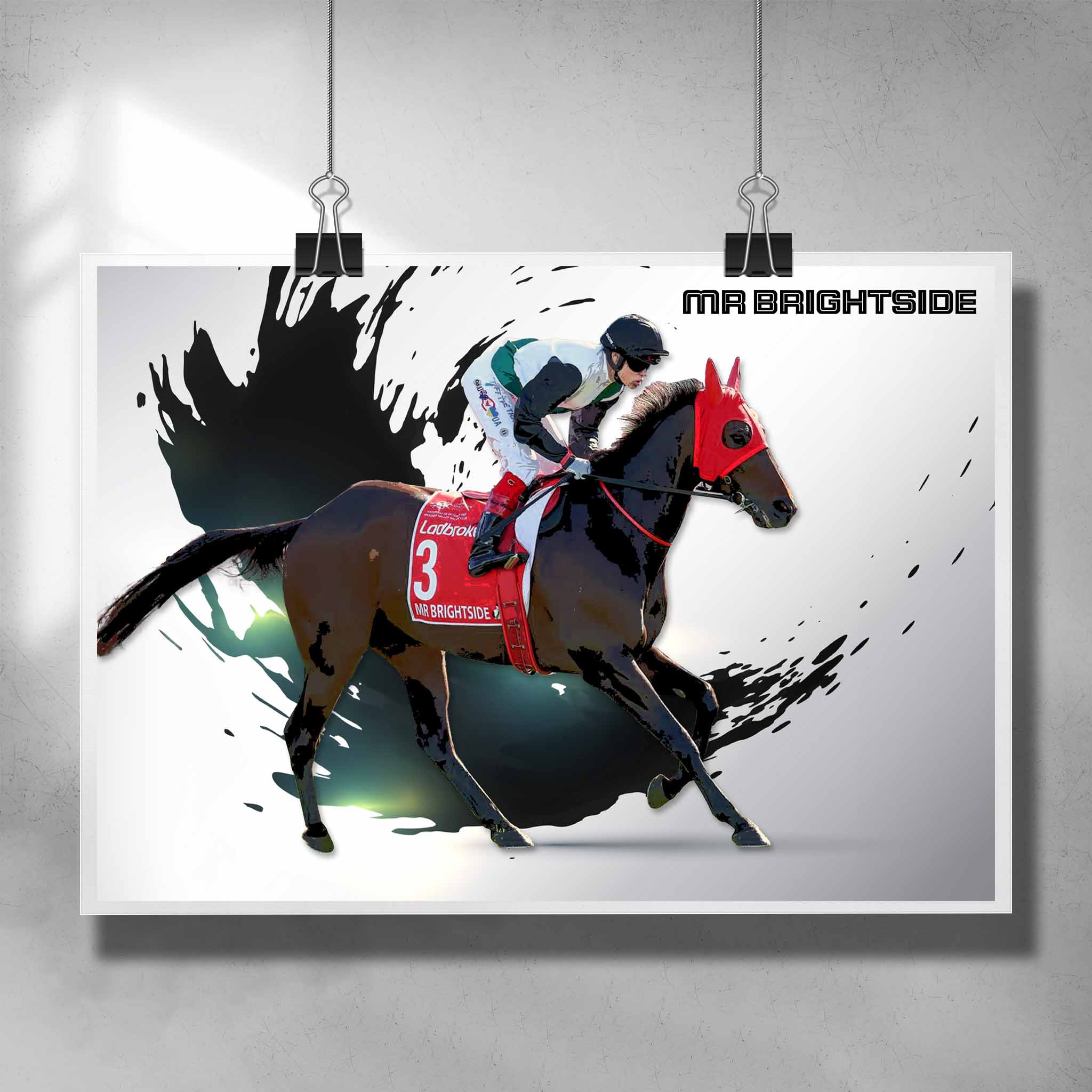 Unique Horseracing poster by Sports Cave featuring Mr Brightside from the Ben & JD Hayes stable.