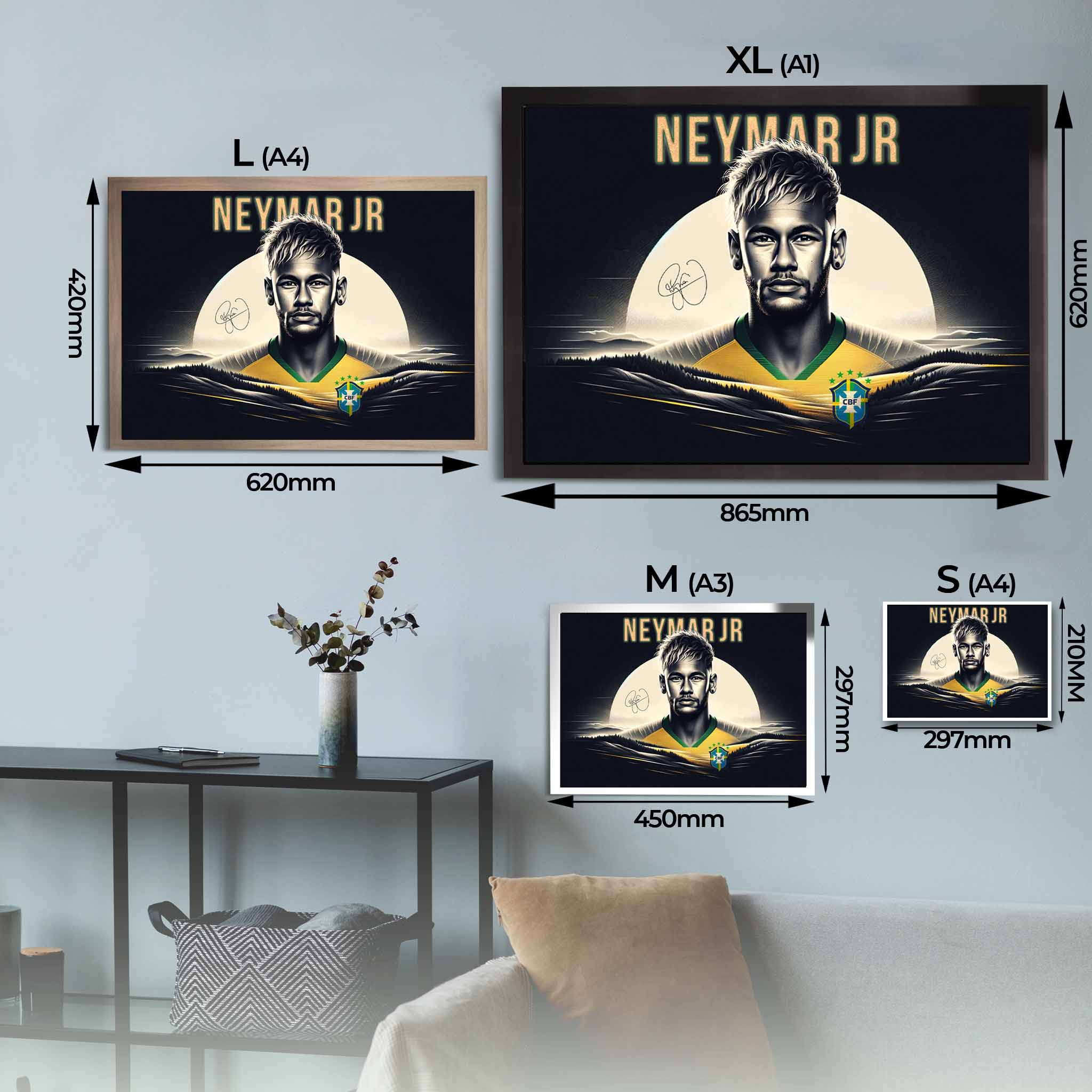 Neymar Jr Brazil Framed Poster Sizing Guide.