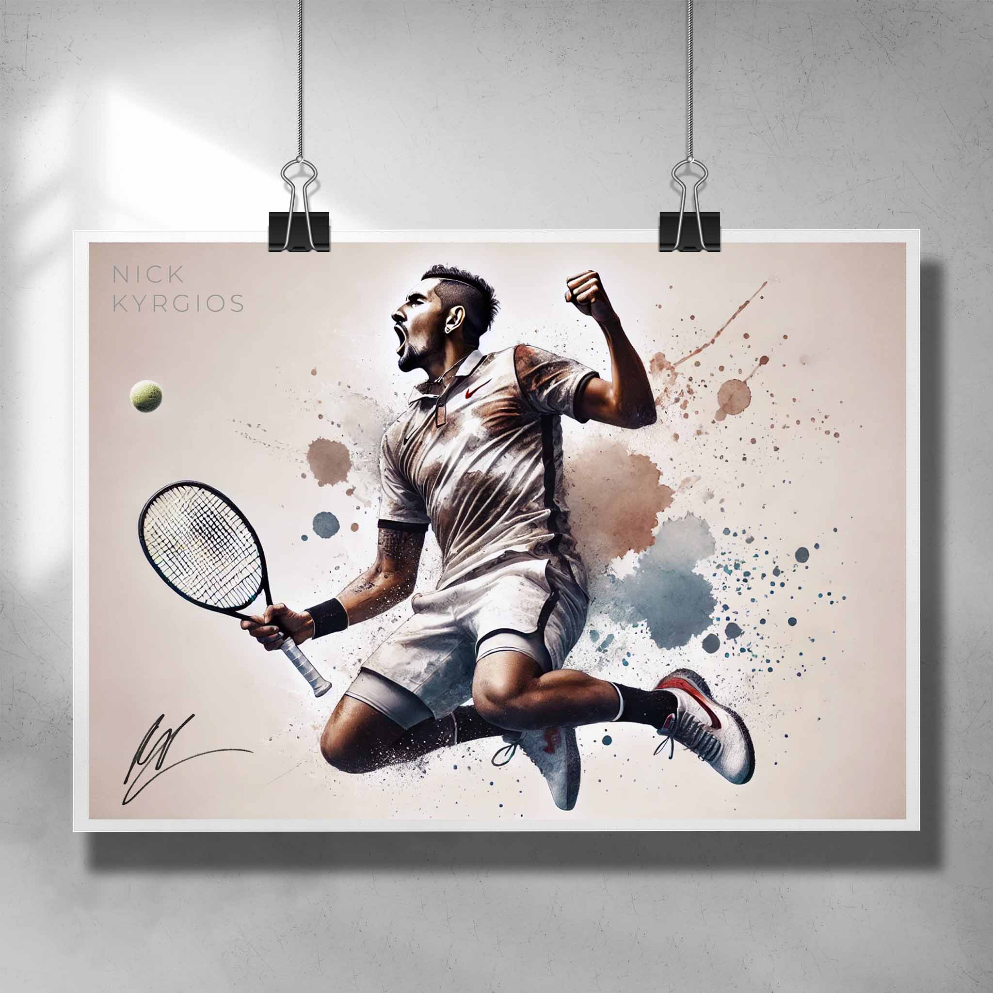 Unique tennis poster by Sports Cave, featuring Australian tennis star Nick Kyrgios.