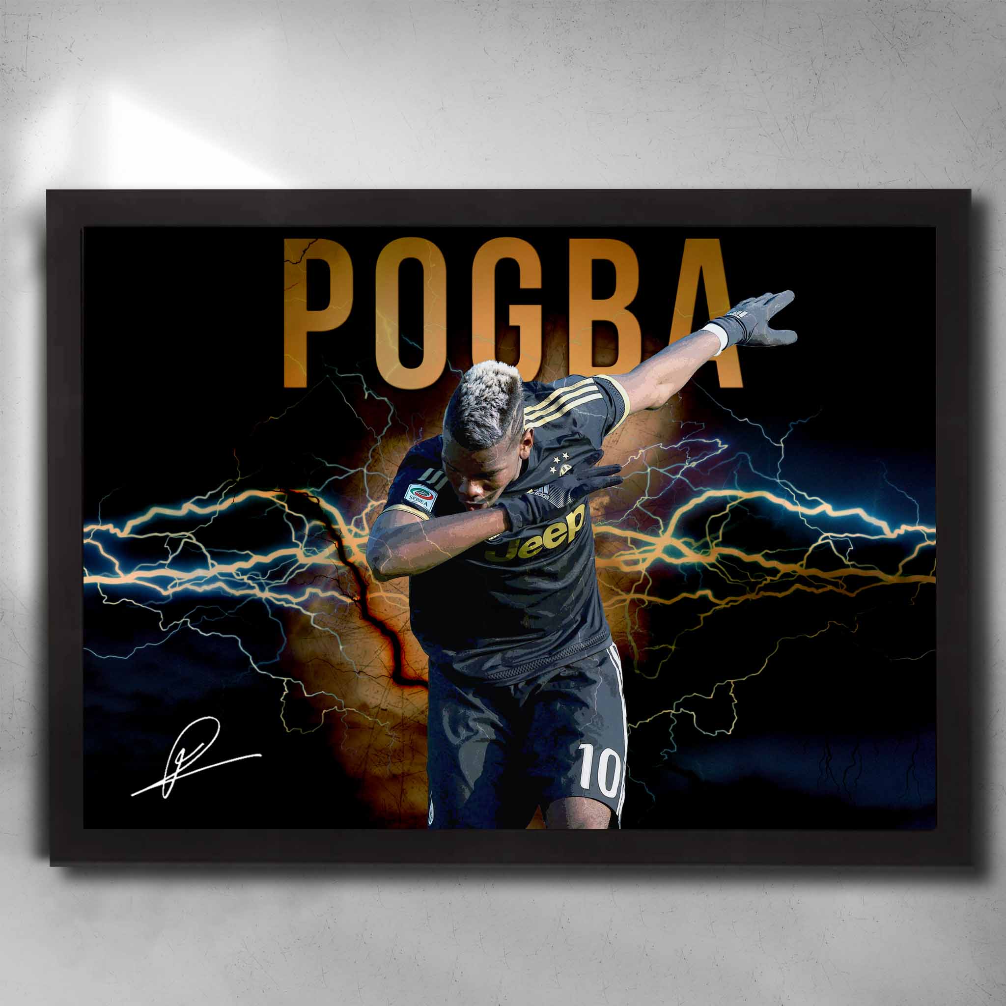 Paul Pogba Dab Celebration Black Framed Poster - Premium Football Wall Art for Man Cave Decor by Sports Cave.