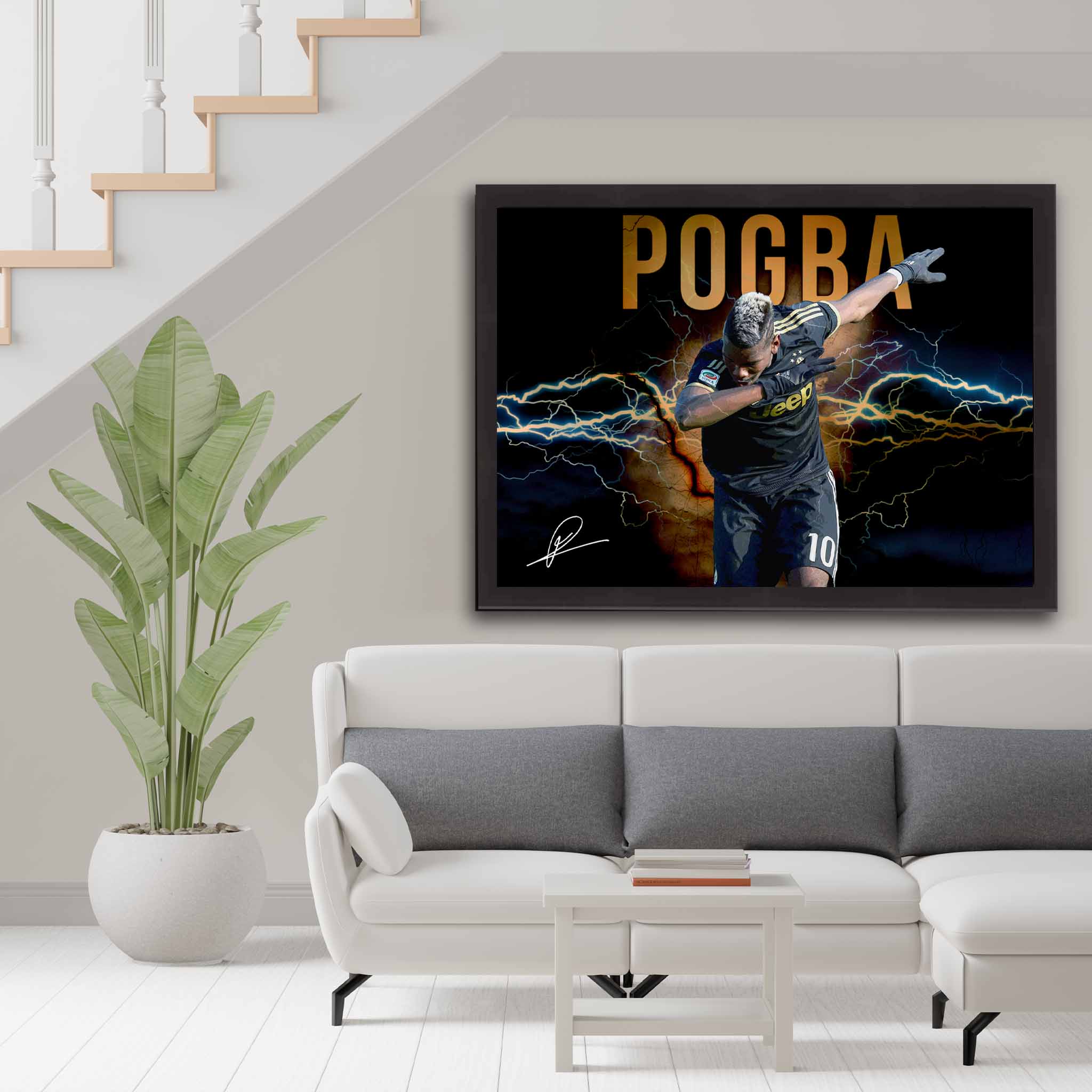 Paul Pogba Dab Celebration Football Art - Black Framed Poster in Modern Living Room Decor.