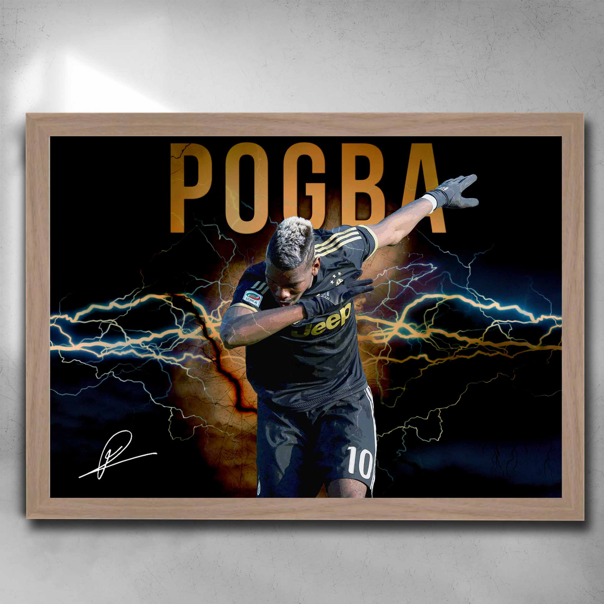 Paul Pogba Dab Celebration Oak Framed Poster - Premium Football Wall Art for Man Cave Decor by Sports Cave.