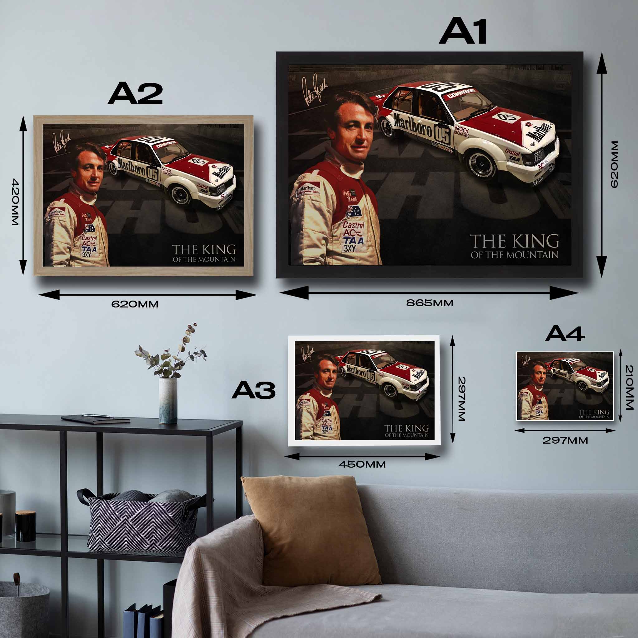 Comparing a range of Peter Brock framed art sizes.