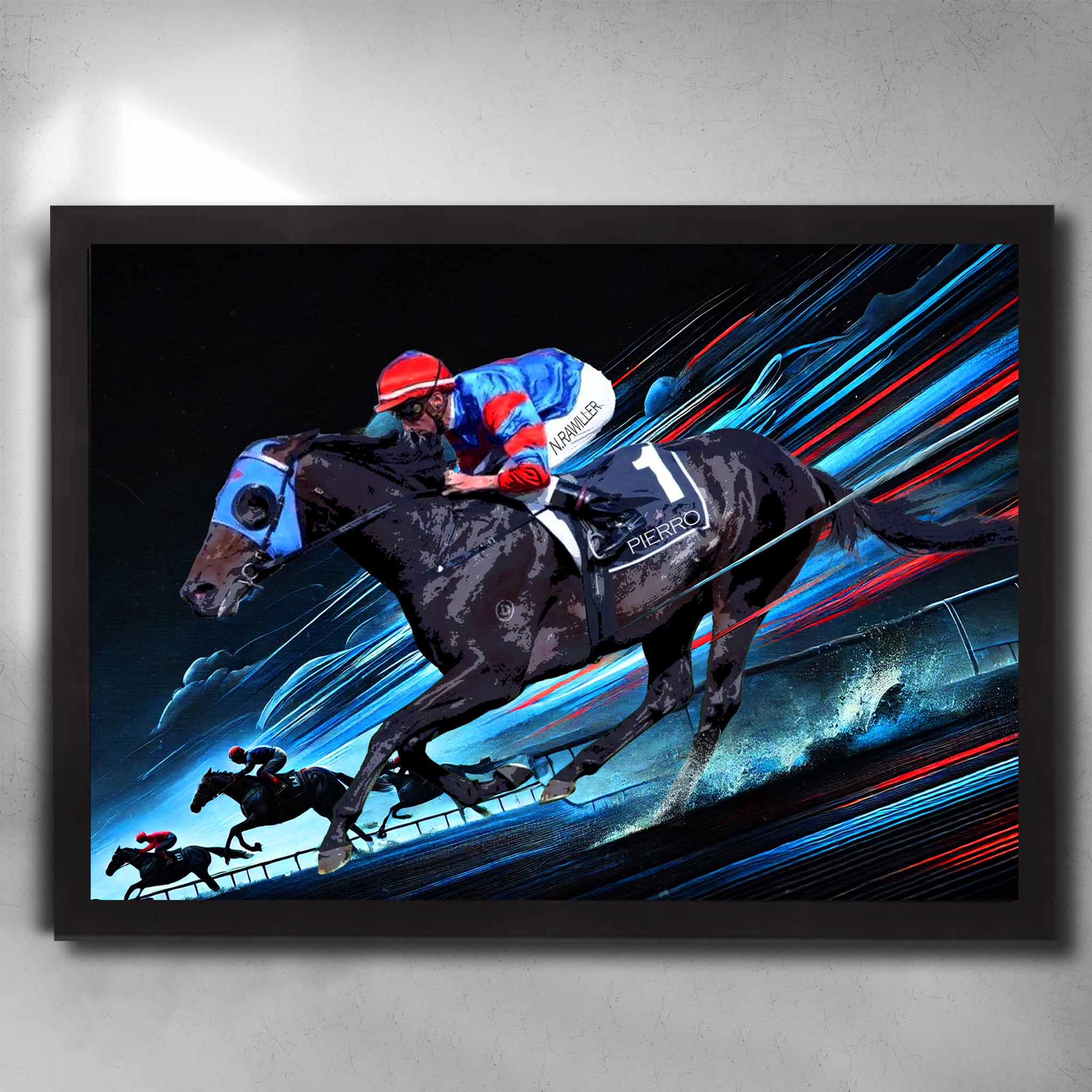 Black framed horse racing poster featuring the Gai Waterhouse trained Pierro.