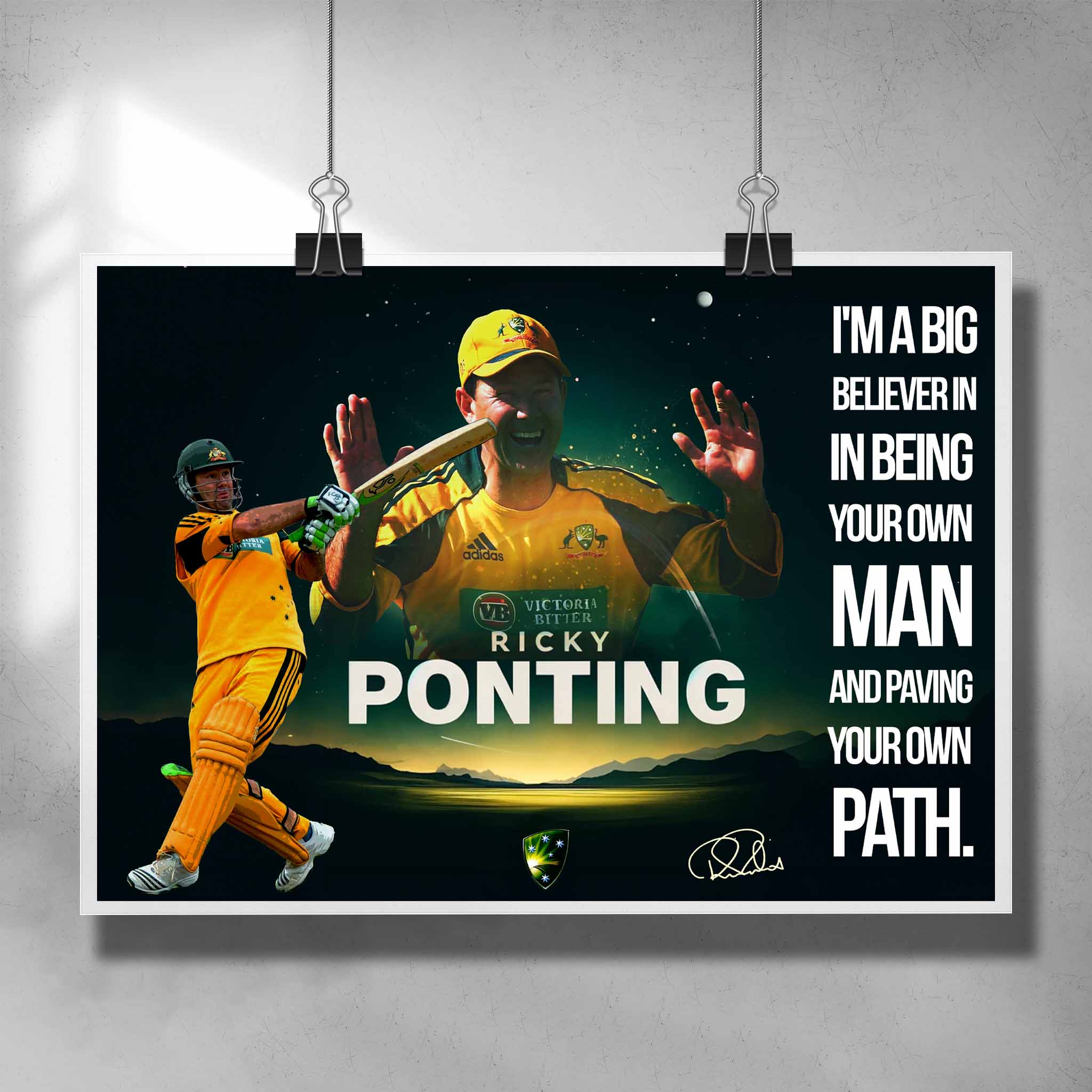 Cricket motivational poster by Sports Cave featuring Australian captain Ricky Ponting.