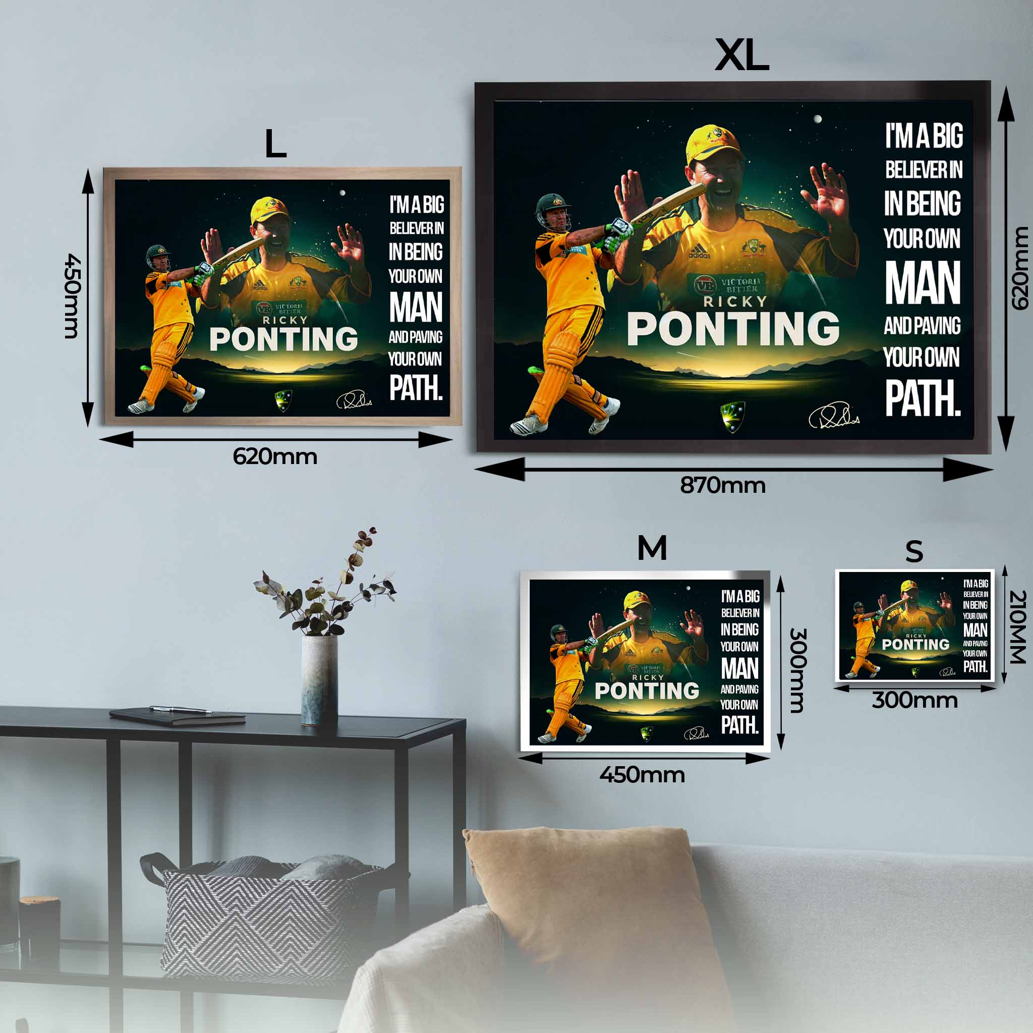 Ricky "Punter" Ponting Framed Poster Sizing Guide.