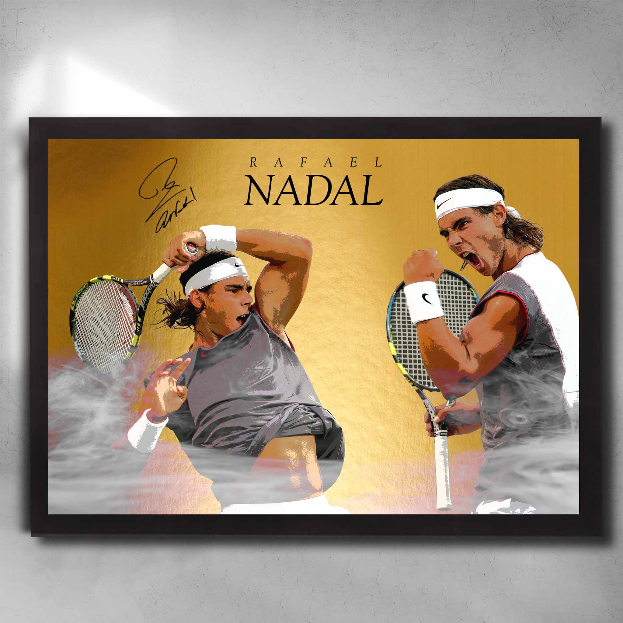 Black framed Rafael Nadal Tennis Art by Sports Cave.