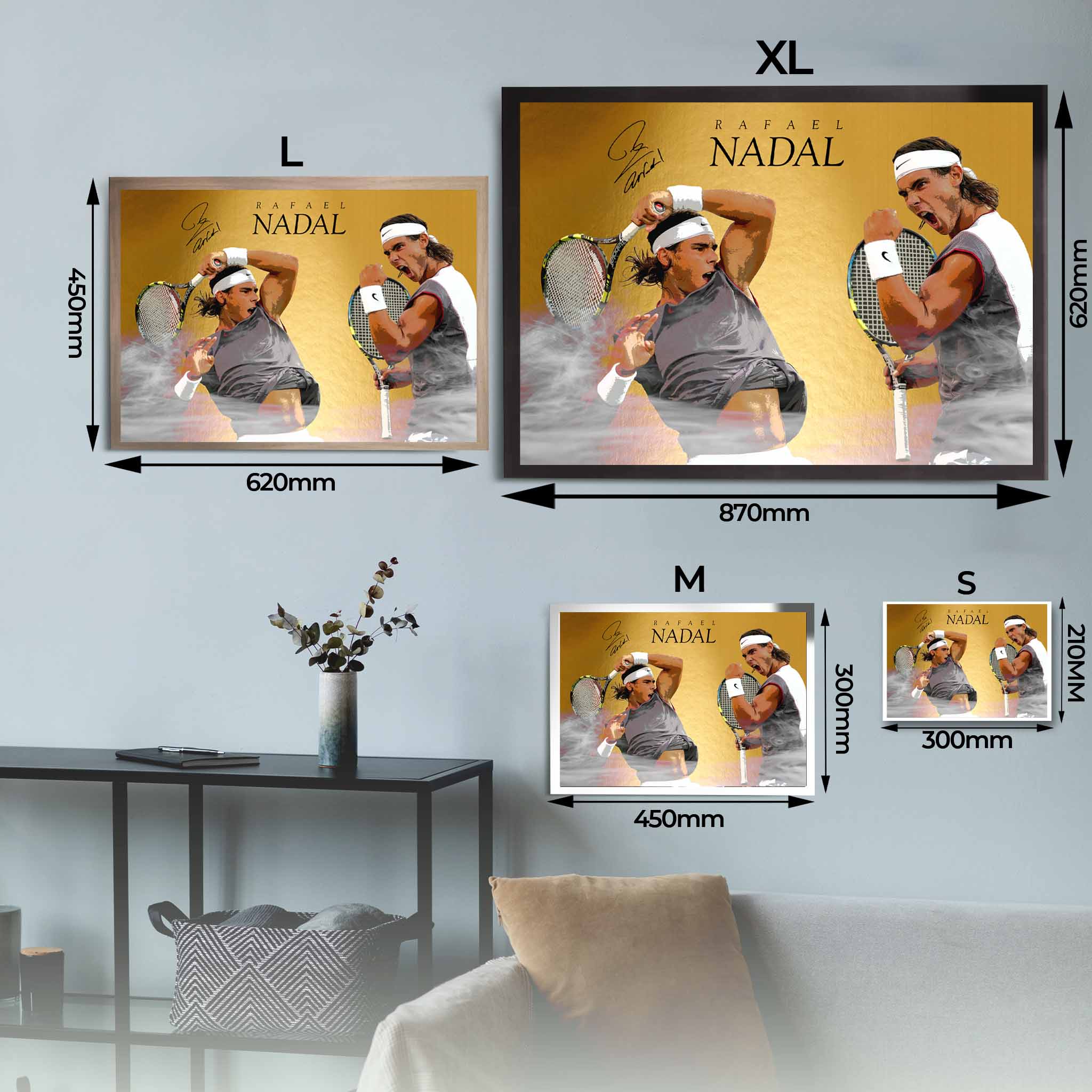 Rafael Nadal Tennis Framed Art Sizing Guide