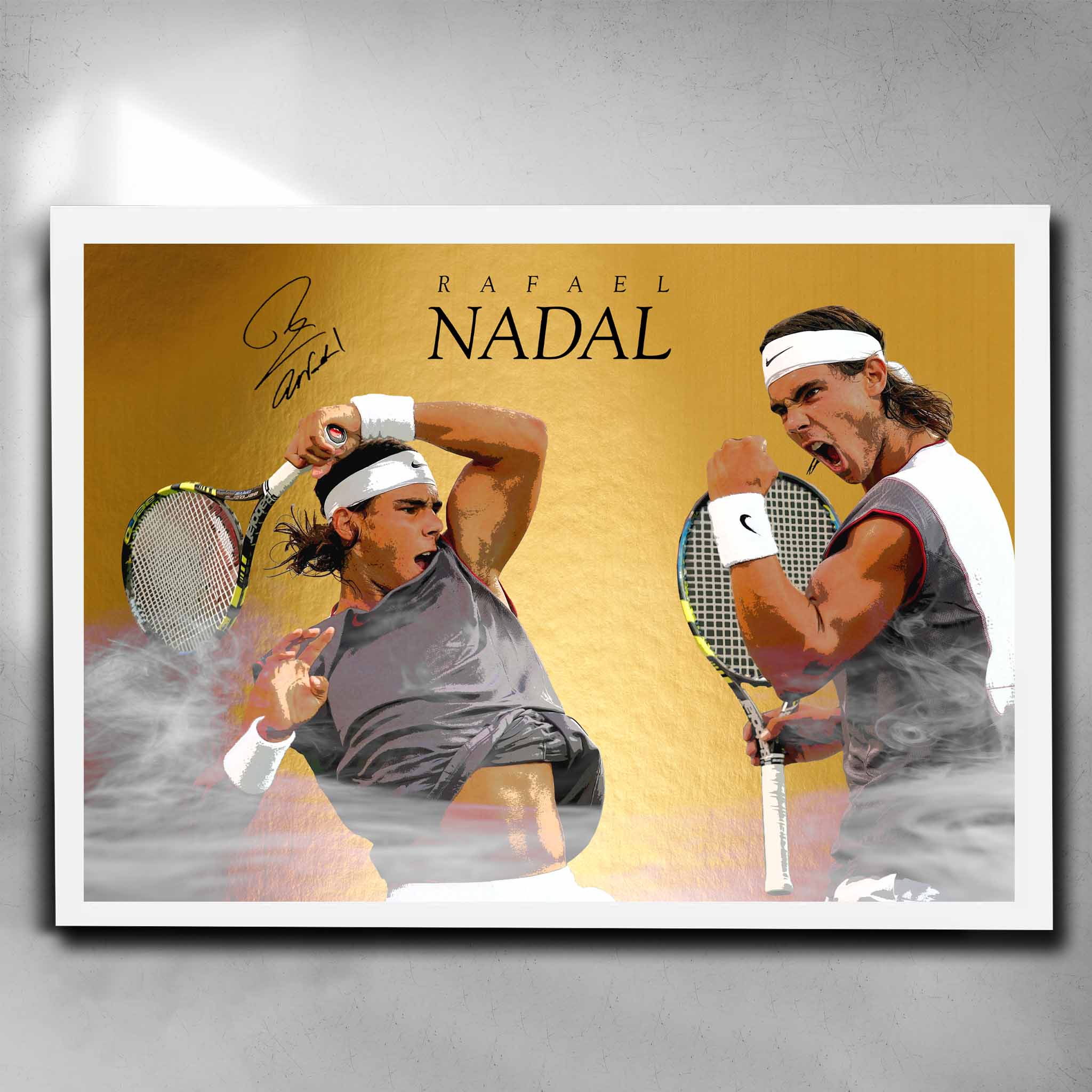 White framed Rafael Nadal Tennis Art by Sports Cave.