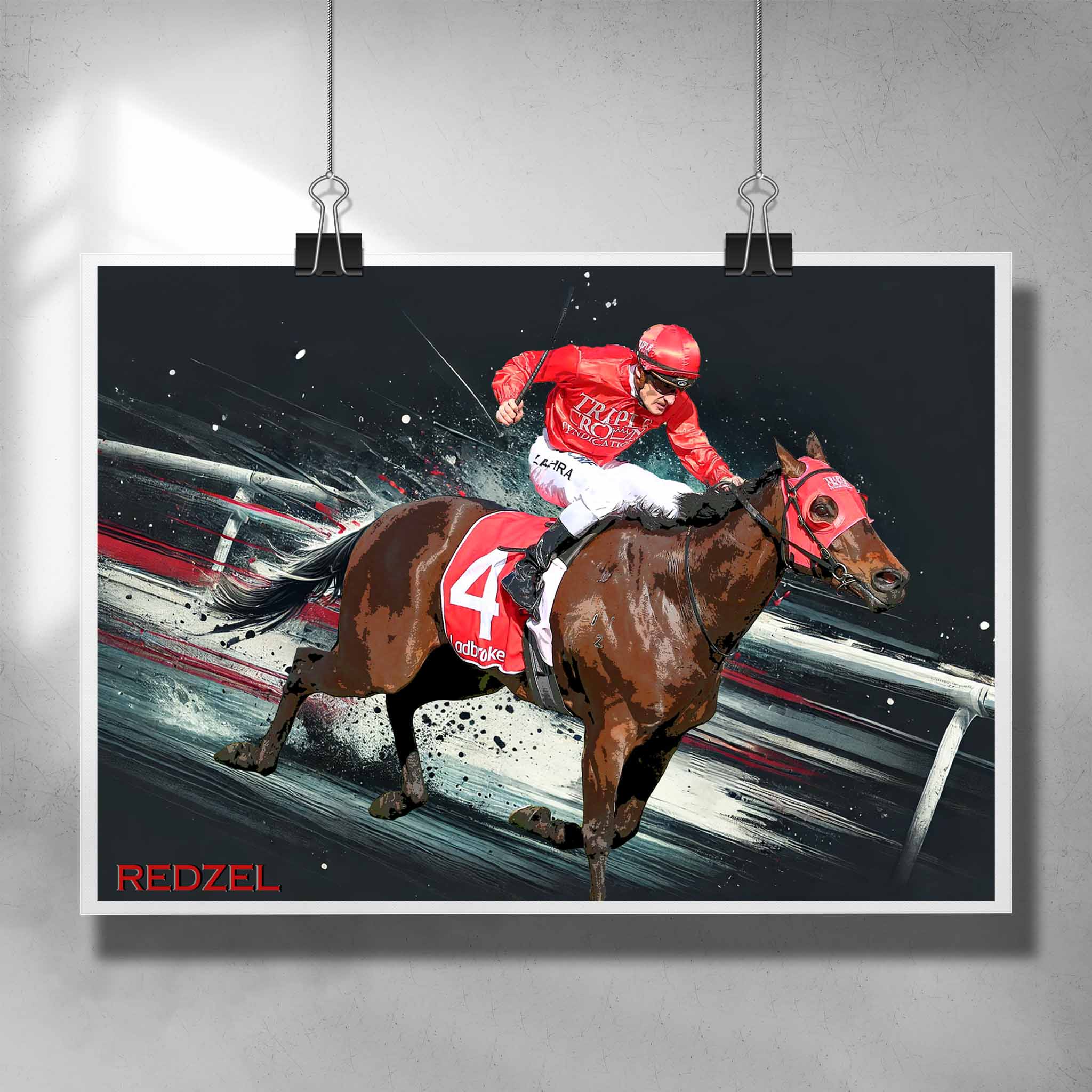 Horse racing poster by Sports Cave, featuring the back to back Everest champion Redzel.