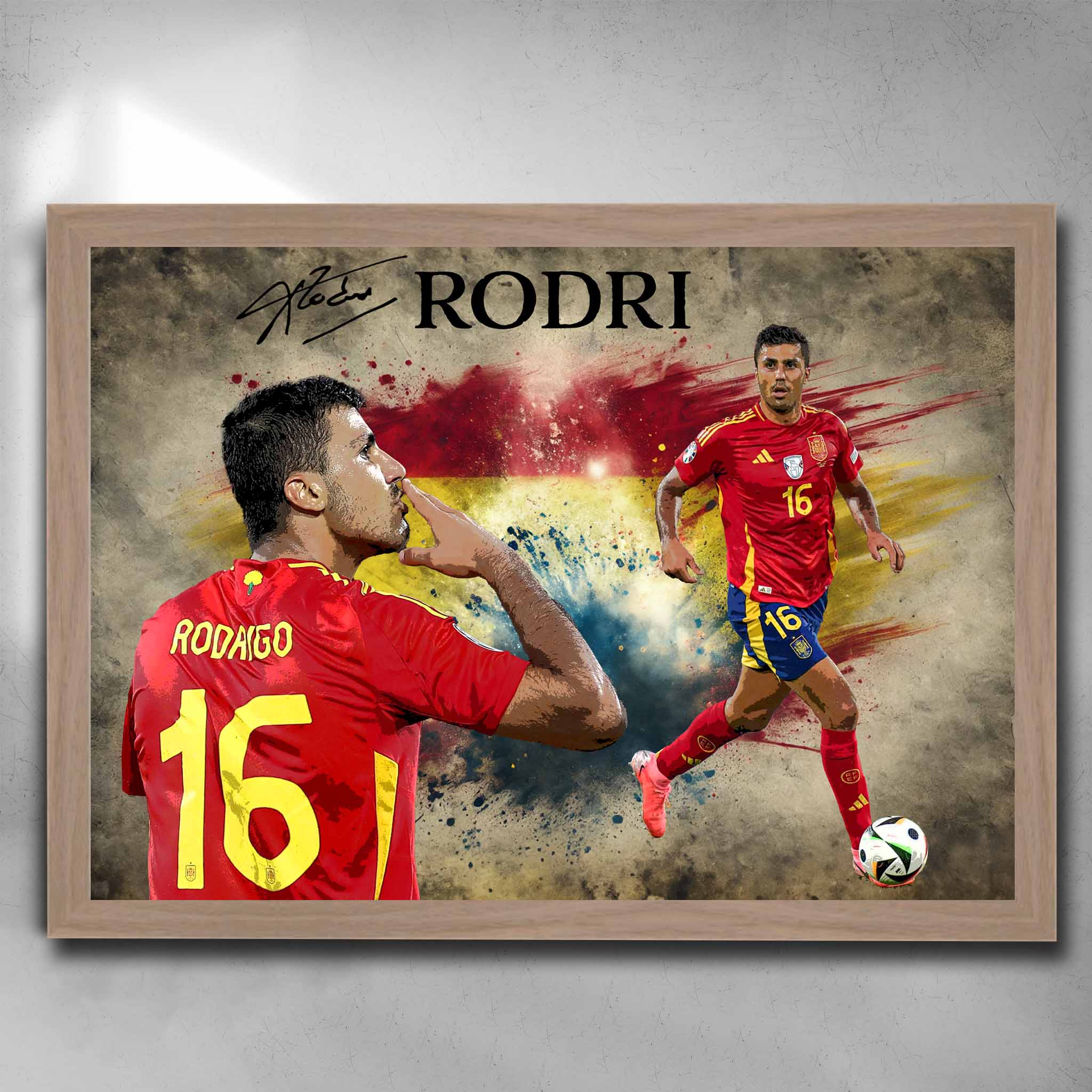 Oak famed Rodri Spain Soccer Art by Sports Cave.