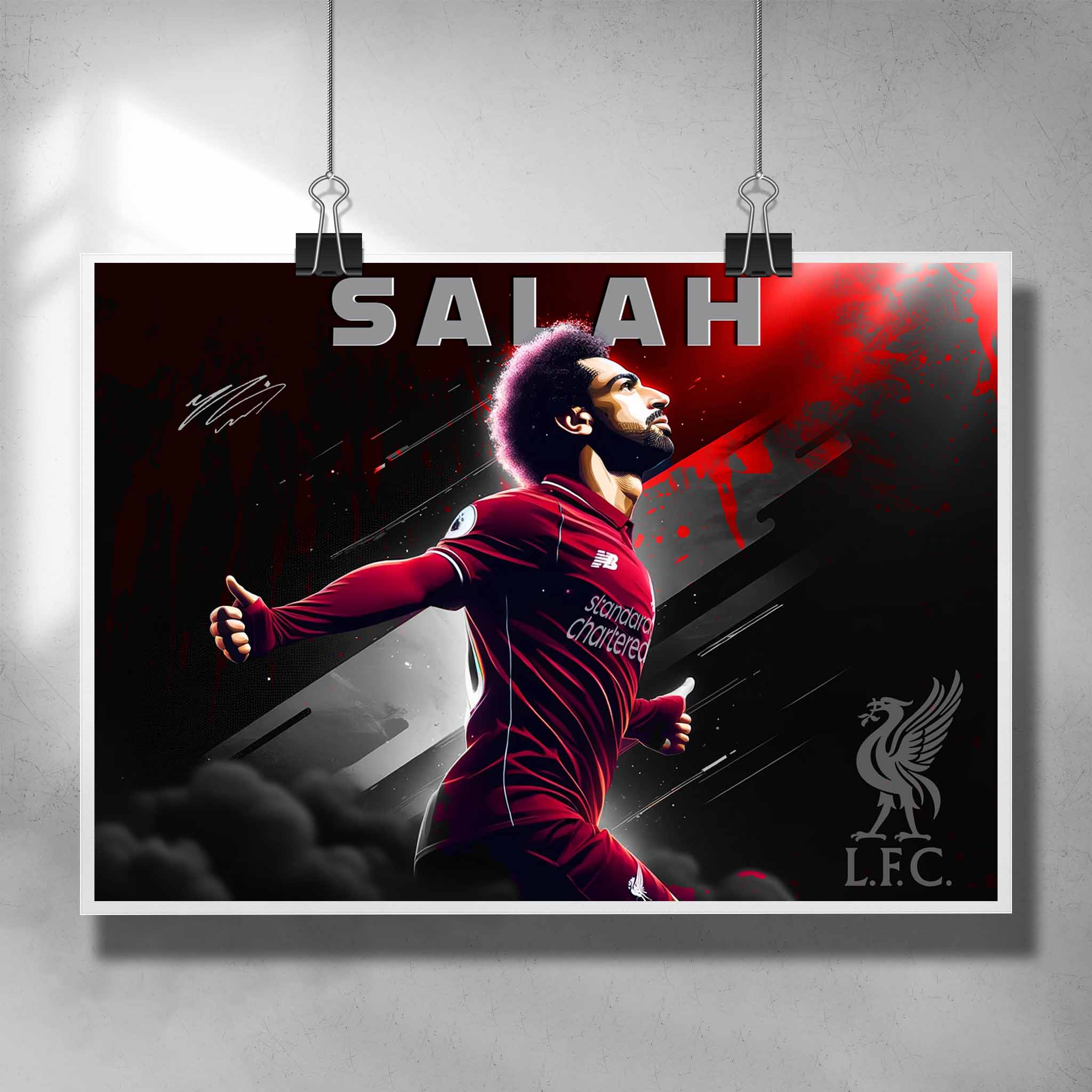 Unique soccer poster of Mohamed Salah from Liverpool FC - Artwork by Sports Cave.