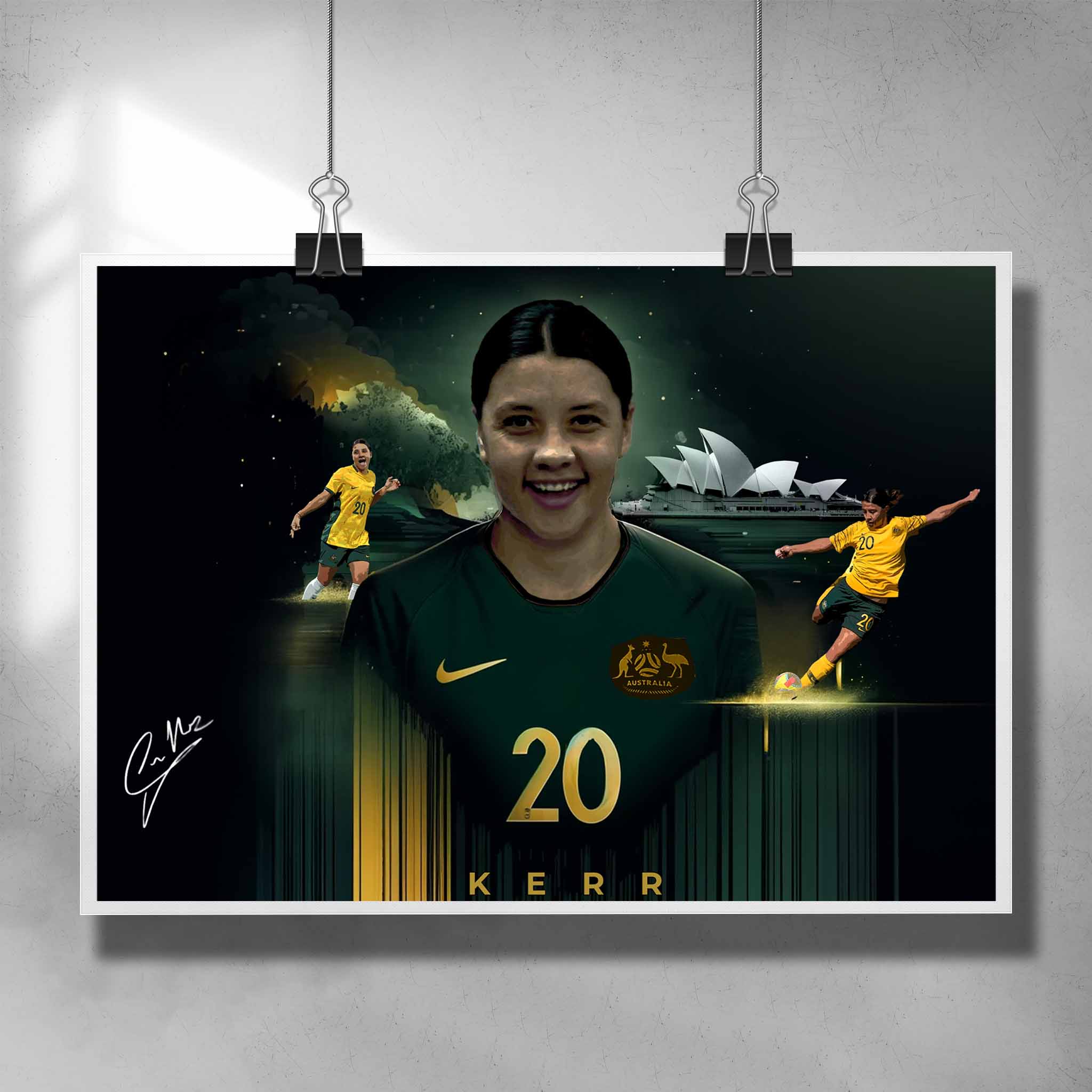 Women's soccer poster by Sports Cave, featuring Sam Kerr from the Australian Matilda's.