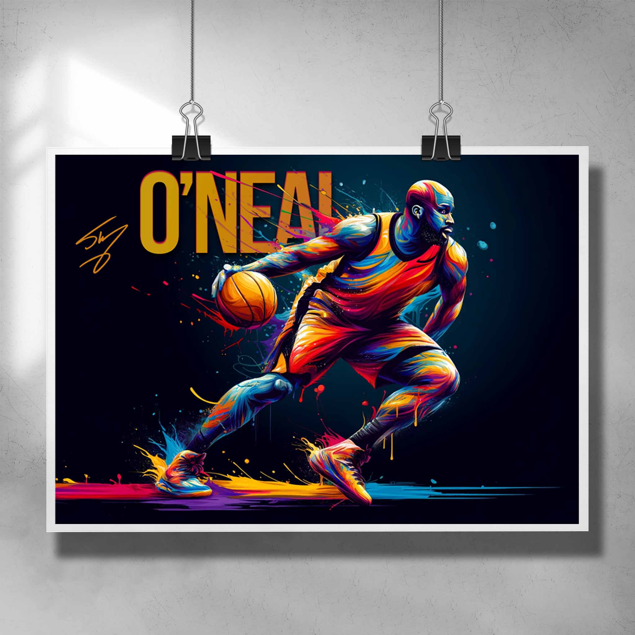 Unique NBA poster by Sports Cave, featuring Shaquille O'Neal from the LA Lakers.