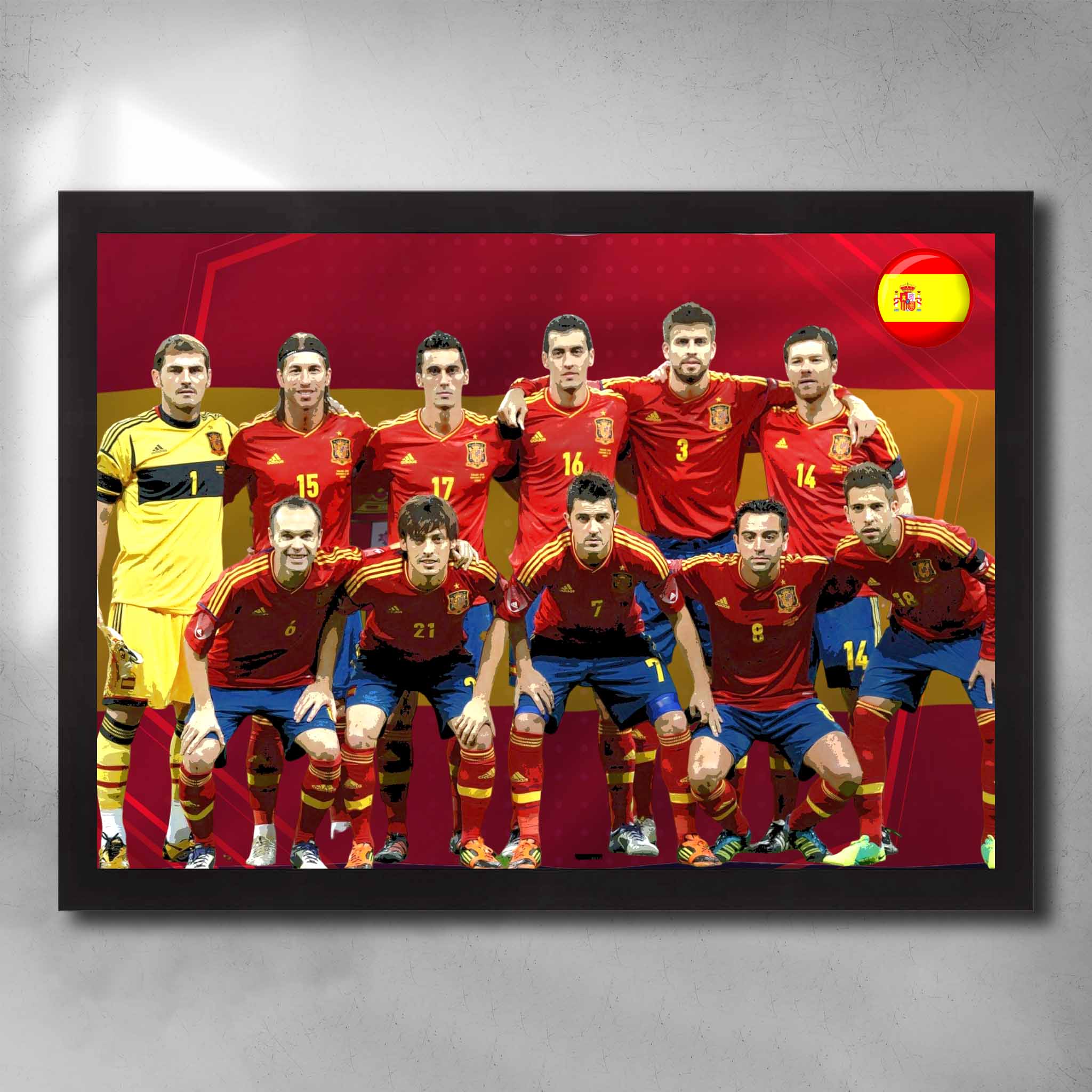 Black framed soccer art by Sports Cave, featuring the 2010 world cup winners Spain.