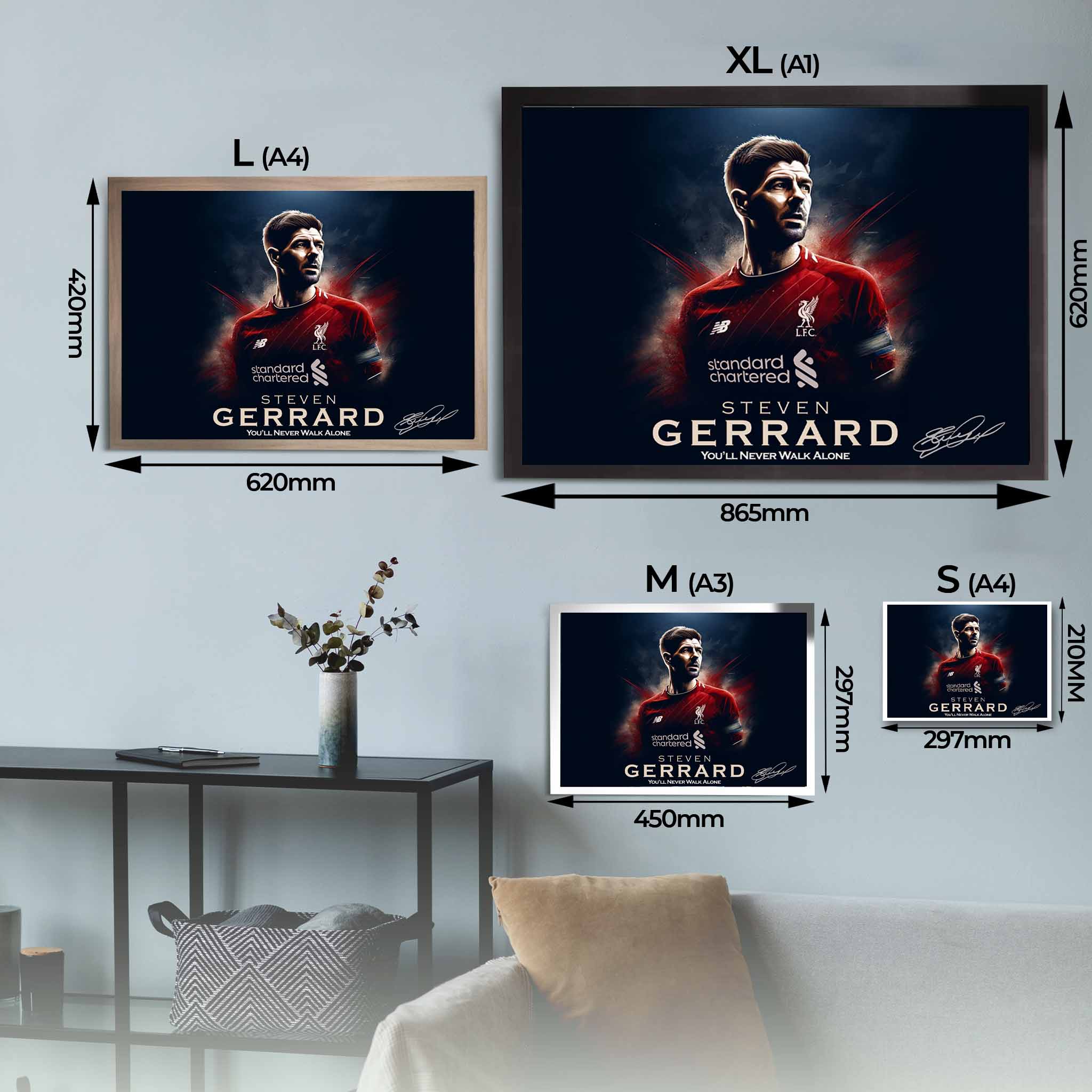 Steven Gerrard Framed Memorabilia Sizing Guide.