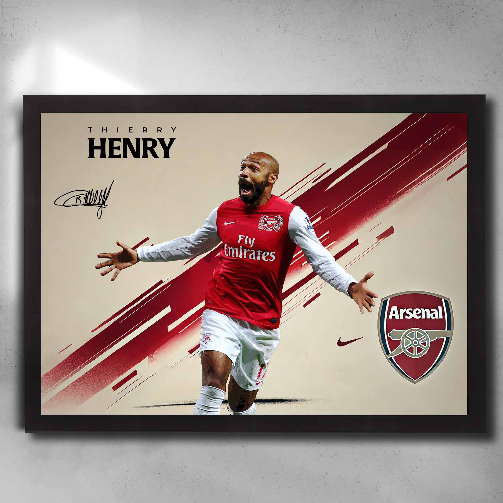 Thierry Henry Arsenal wall art in black frame by Sports Cave – iconic football poster for Gunners fans.