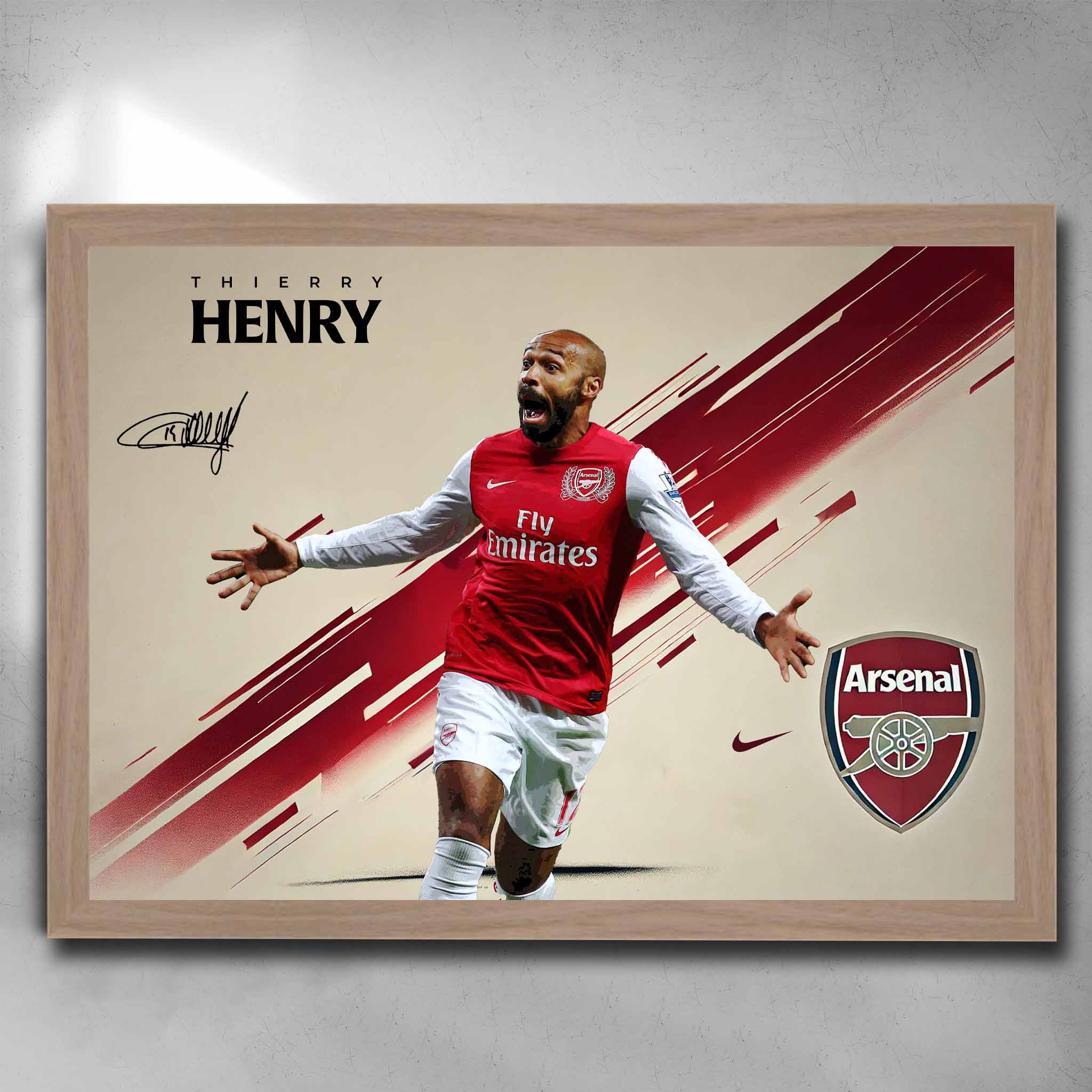 Thierry Henry Arsenal wall art in oak frame by Sports Cave – iconic football poster for Gunners fans