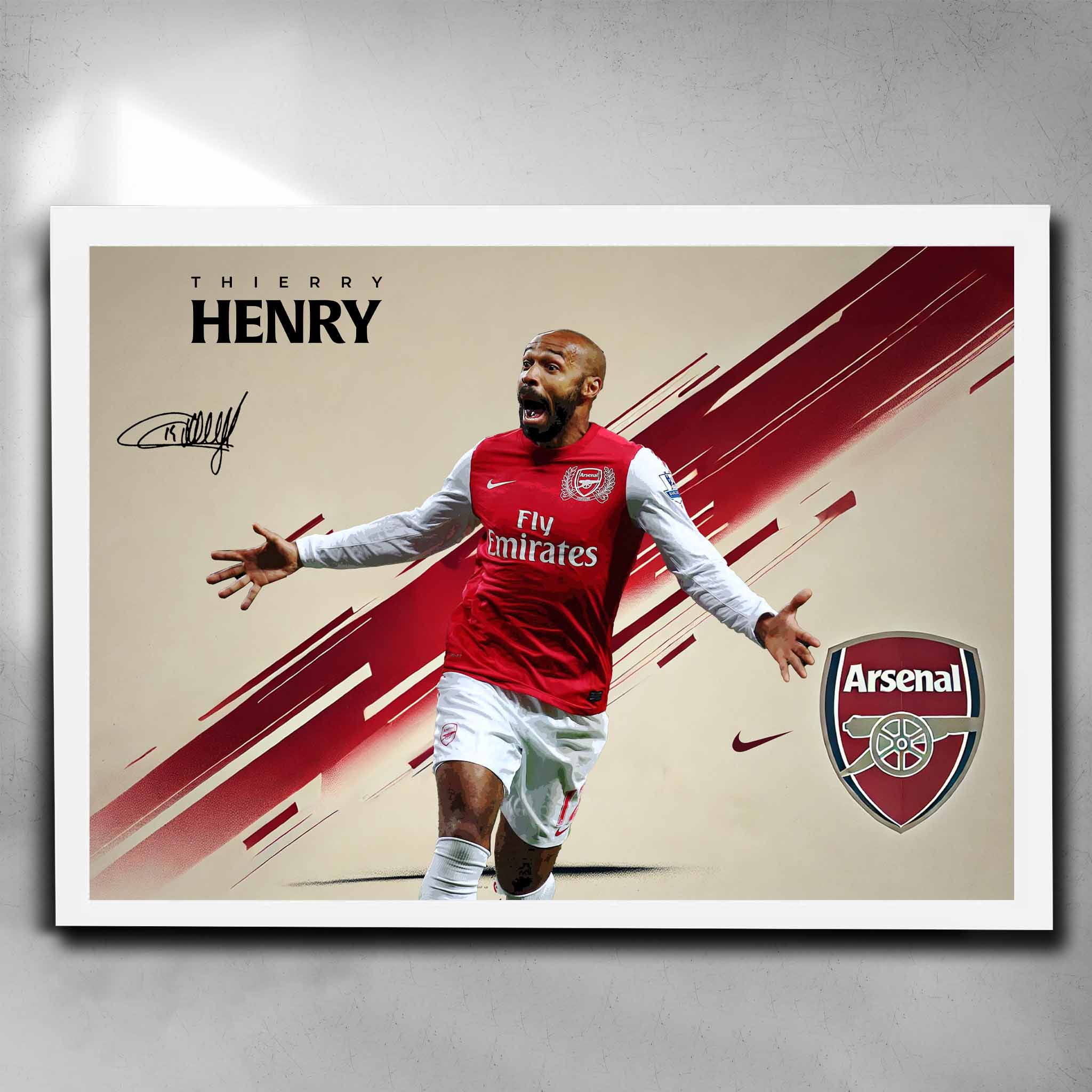 Thierry Henry Arsenal wall art in white frame by Sports Cave – iconic football poster for Gunners fans