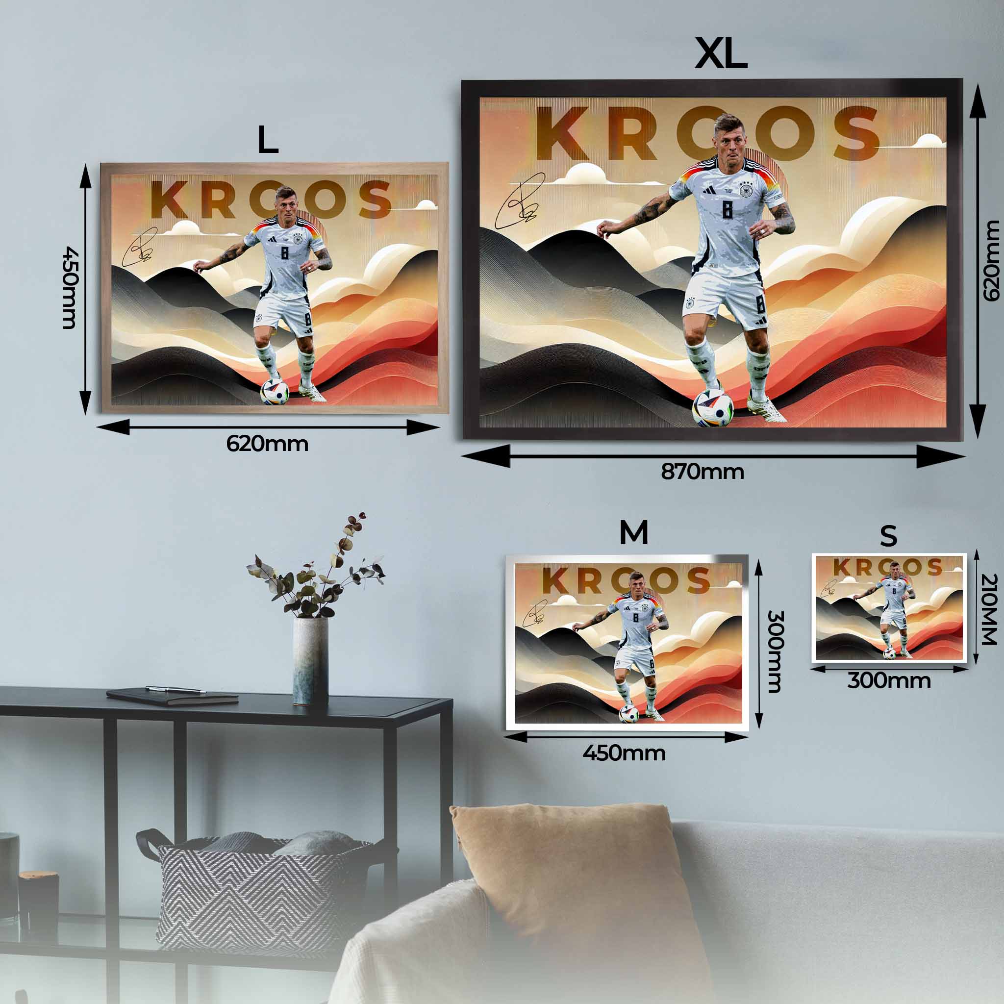 Toni Kroos Symphony Art size options – small, medium, large, extra-large football wall art sizes.