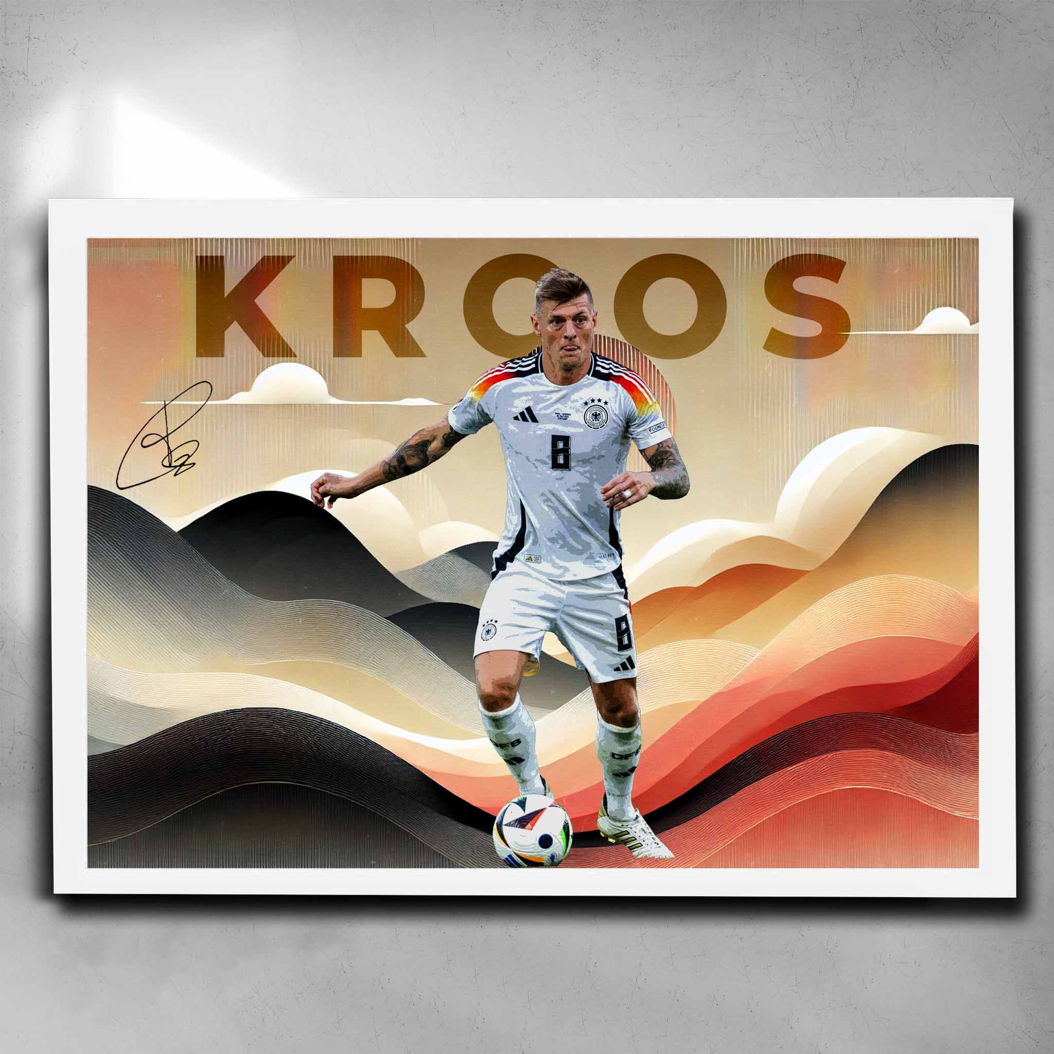 Toni Kroos Symphony Art in white frame – premium football wall art for fans.