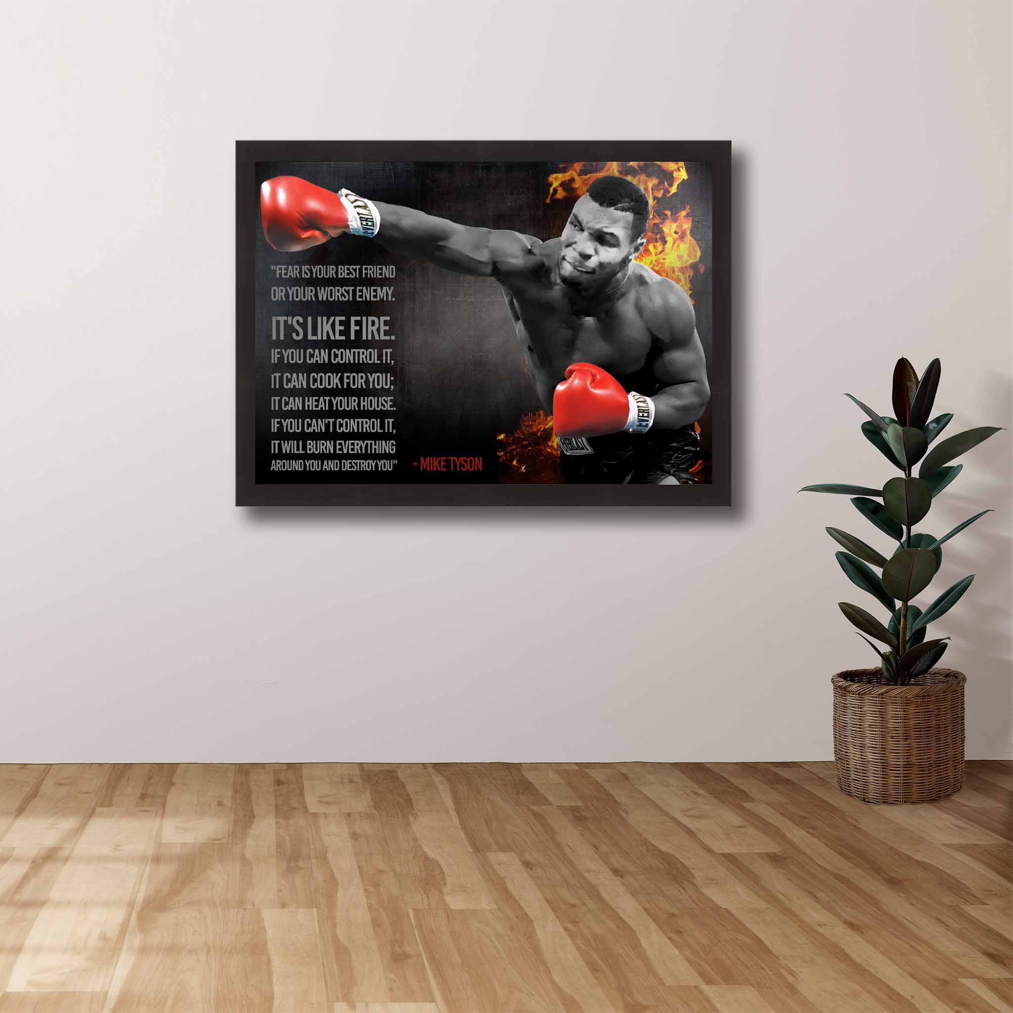 Devoted boxing fan's tribute: Mike Tyson Motivational framed art proudly displayed on the wall.