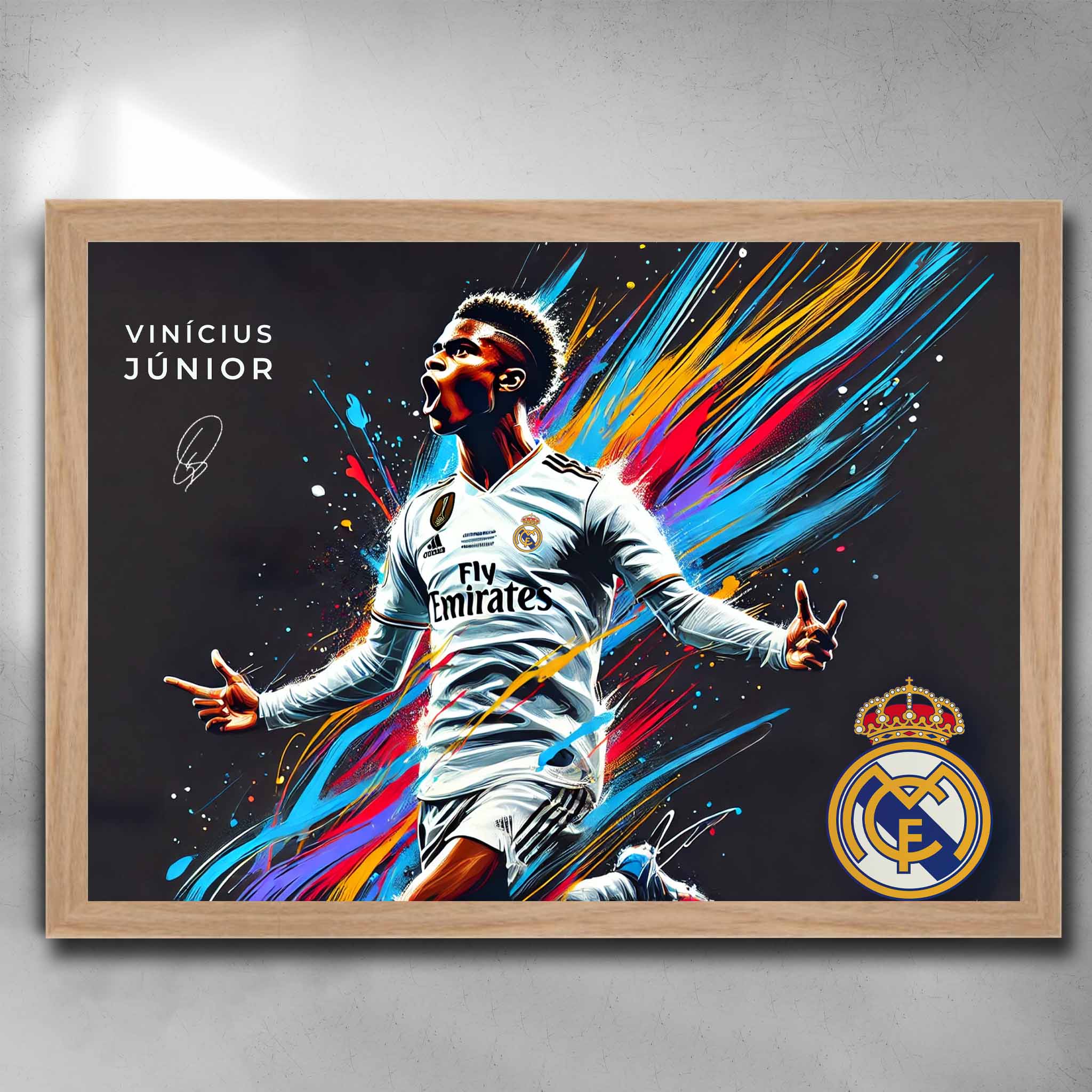 Oak framed Vinicius Junior Real Madrid Art by Sports Cave.