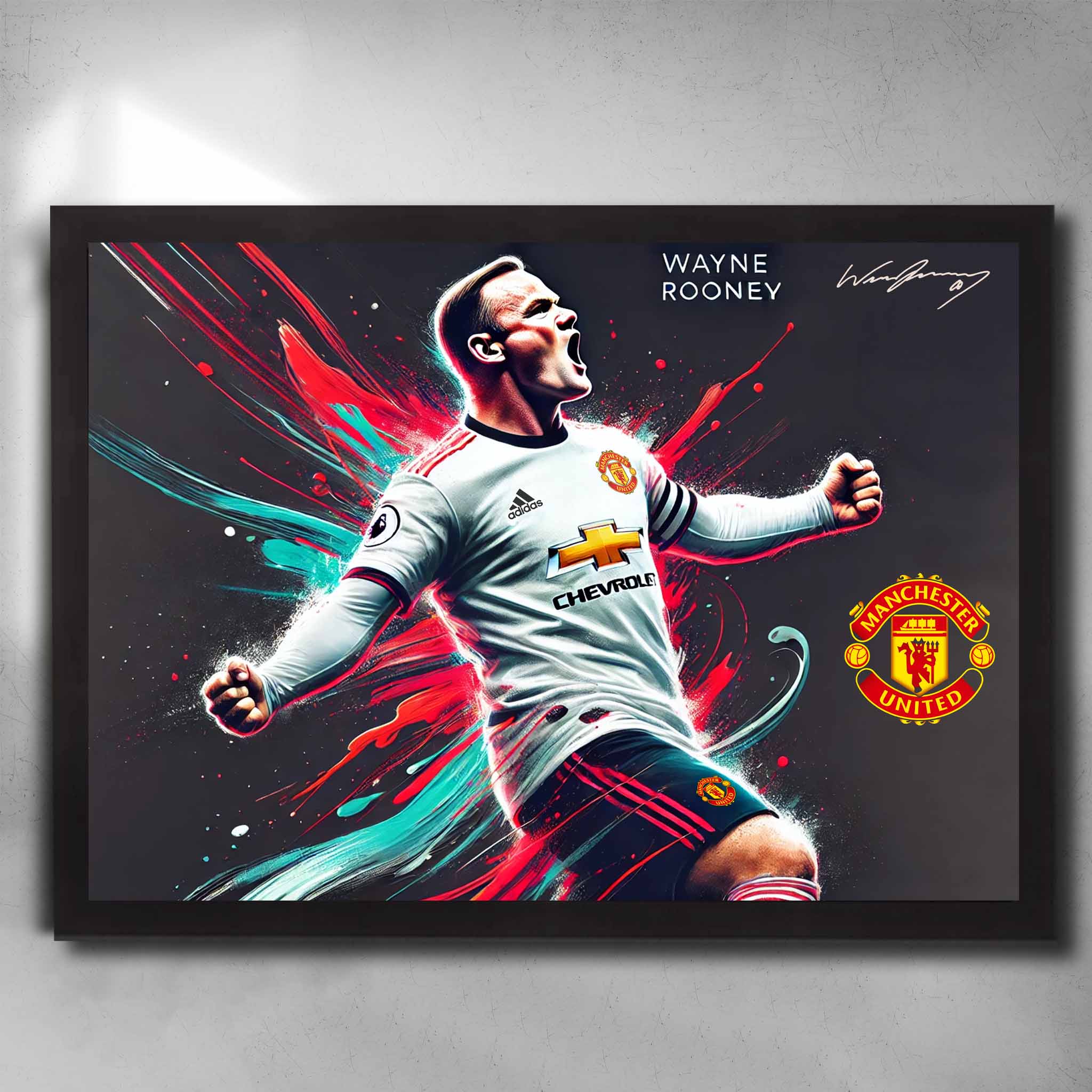 Black framed Wayne Rooney Manchester United Poster by Sports Cave.