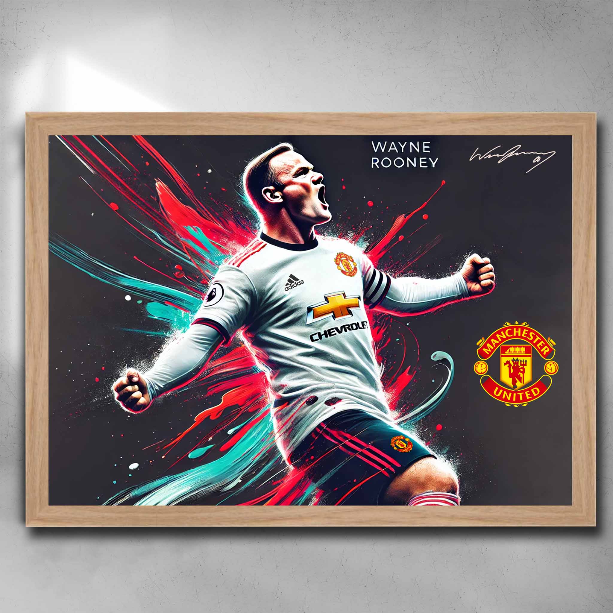 Oak framed Wayne Rooney Manchester United Poster by Sports Cave.