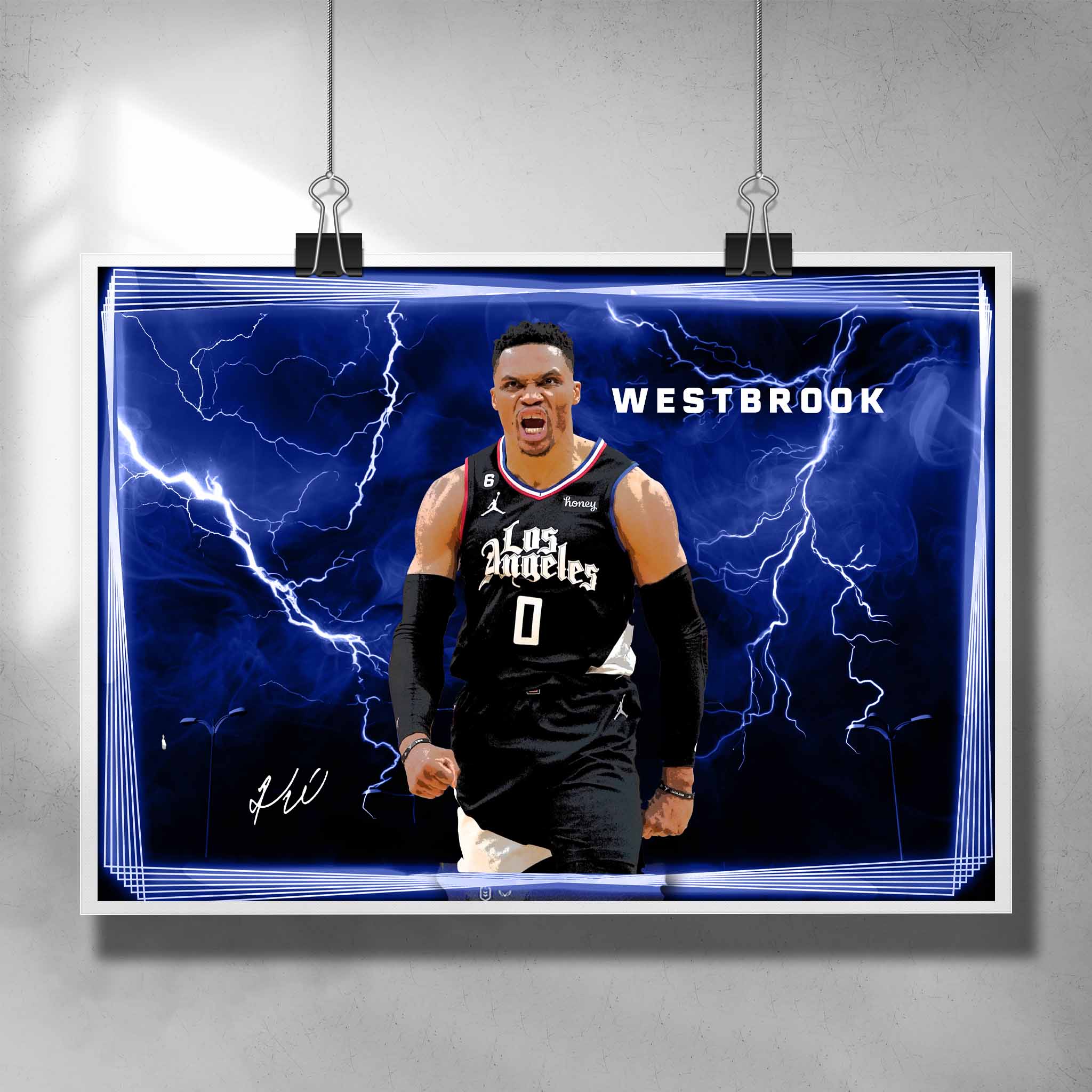 Unique NBA Poster by Sports Cave featuring Russel Westbrook from the Los Angeles Clippers.