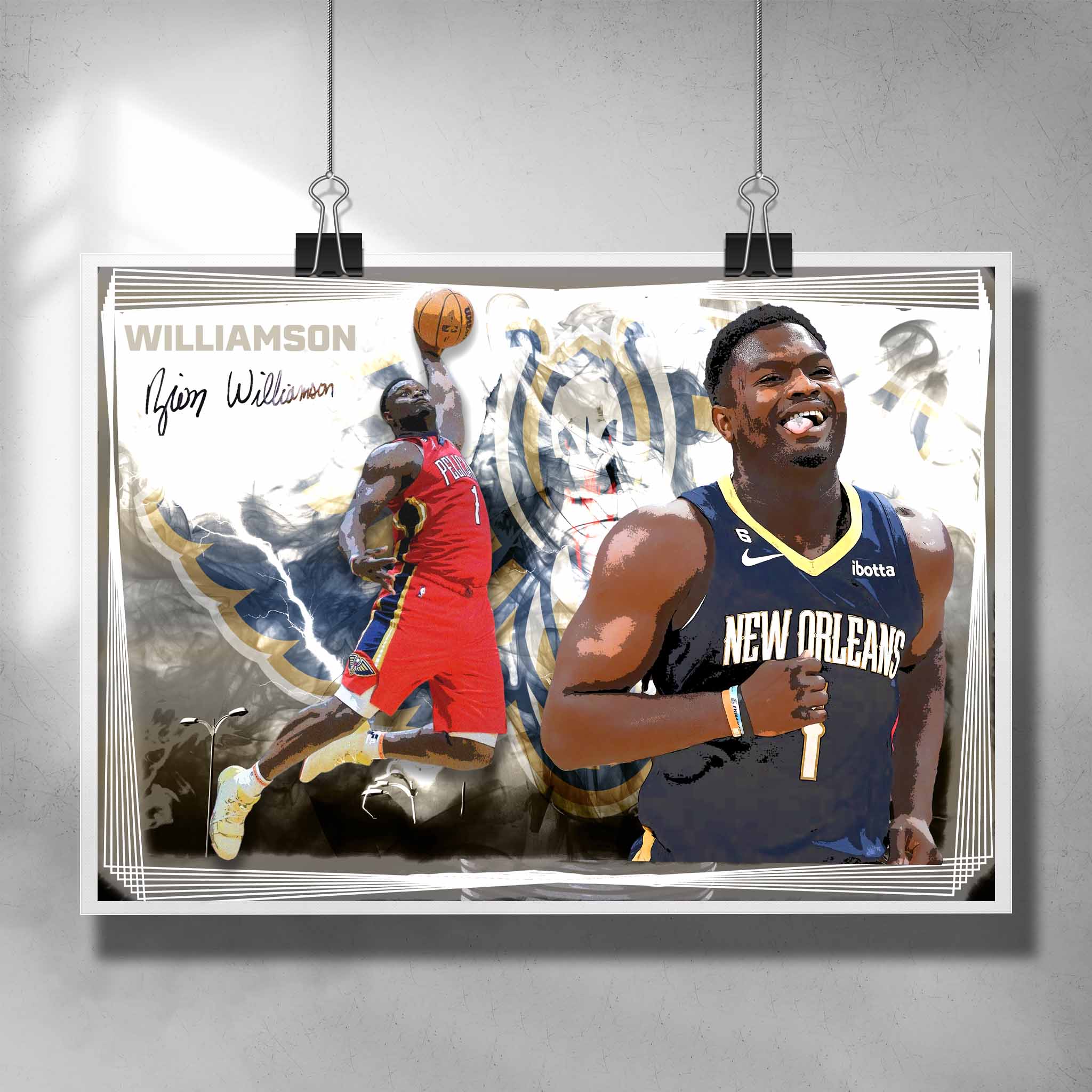 Unique NBA poster by Sports Cave, featuring Zion Williamson from the New Orlean Pelicans.