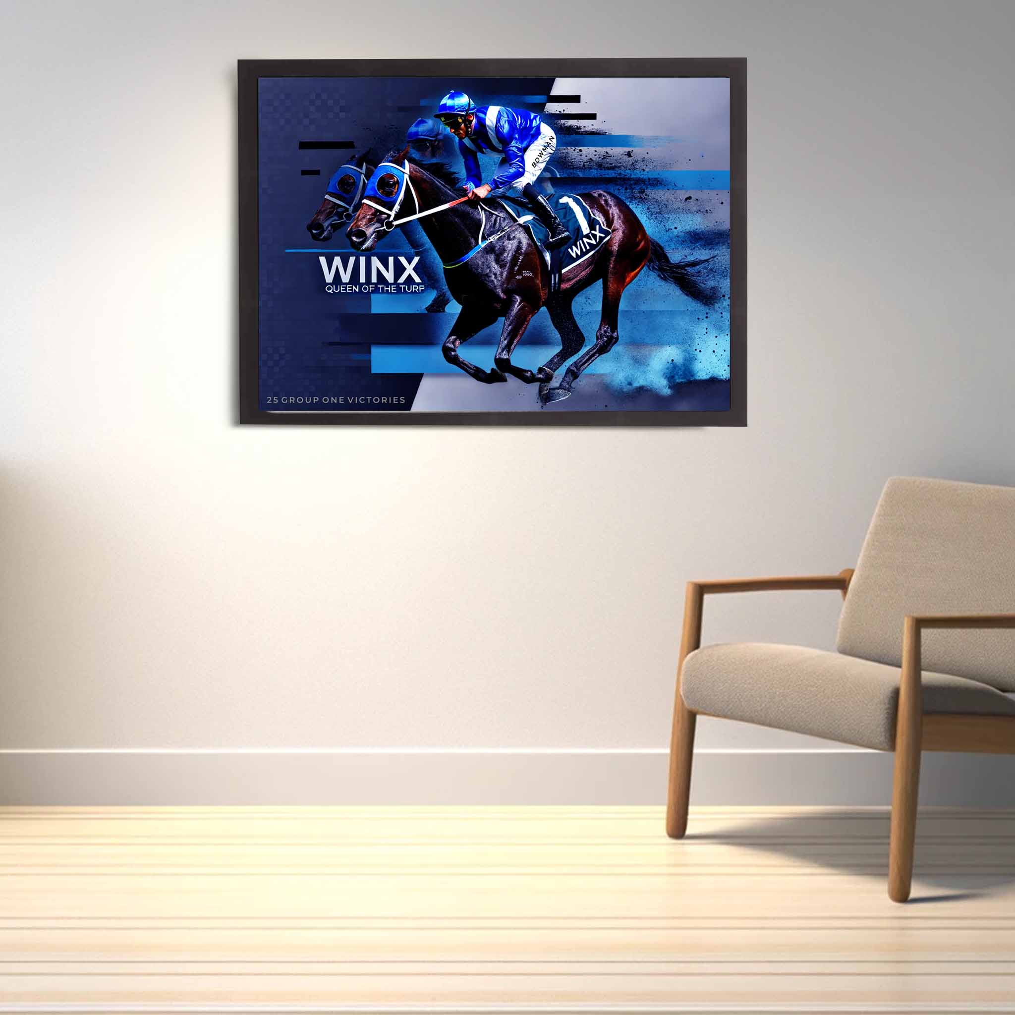 Devoted Horse Racing fan's tribute: Winx framed art proudly displayed on the wall.